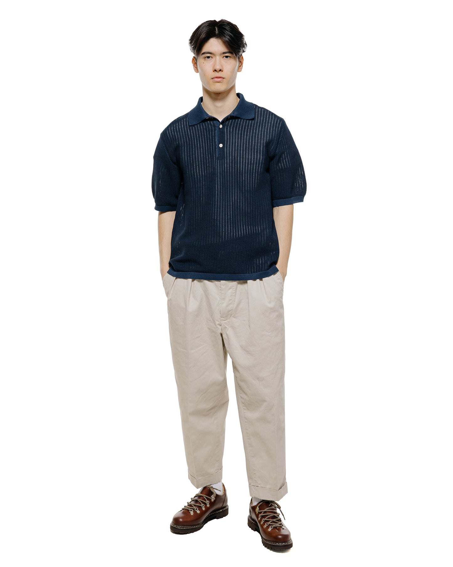 lost & found Beams Plus Beams Plus Knit Polo 'Washi' 2 Tone Navy