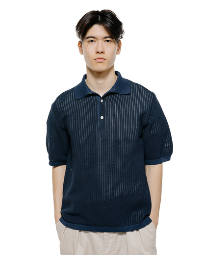 lost & found Beams Plus Beams Plus Knit Polo 'Washi' 2 Tone Navy
