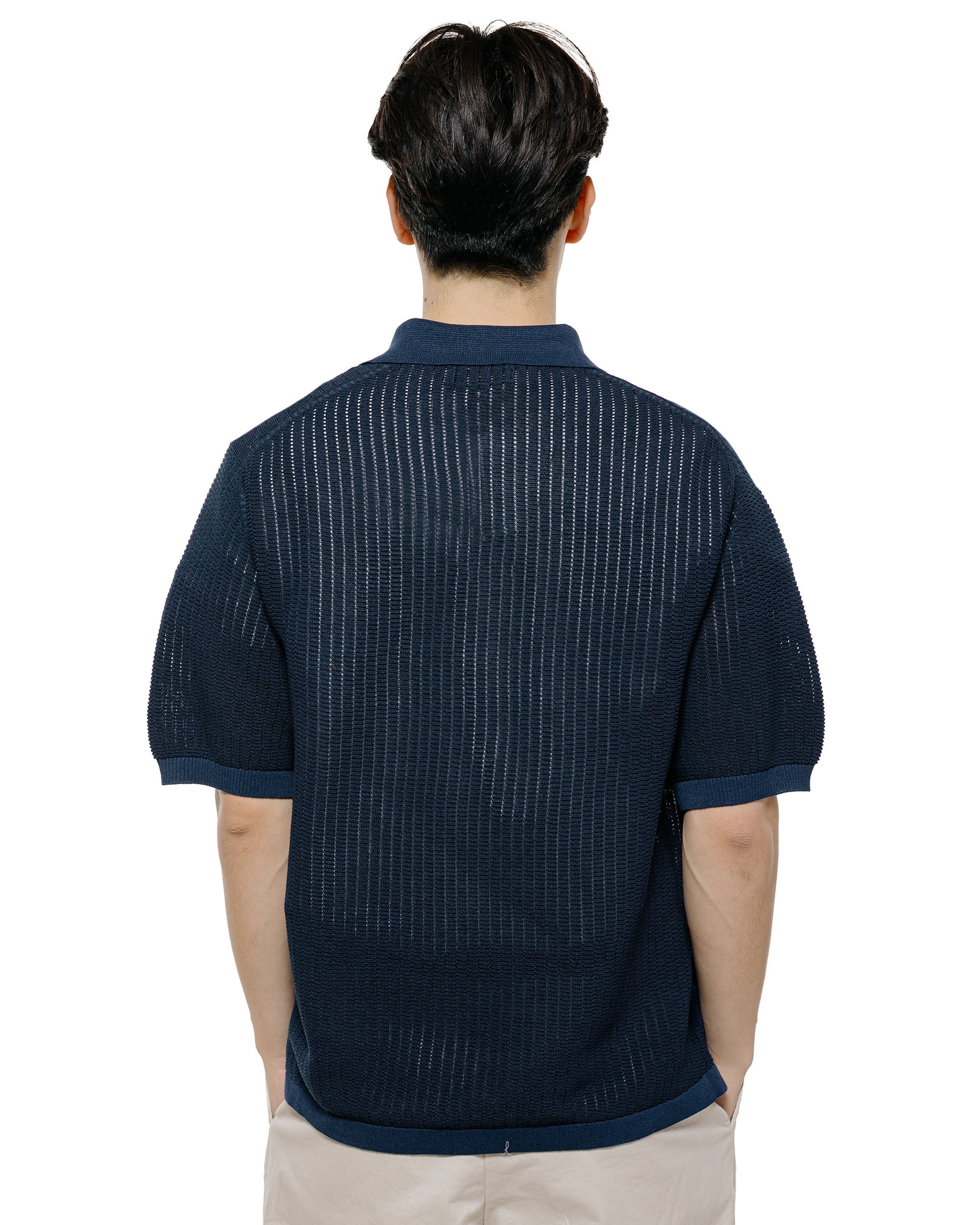 lost & found Beams Plus Beams Plus Knit Polo 'Washi' 2 Tone Navy