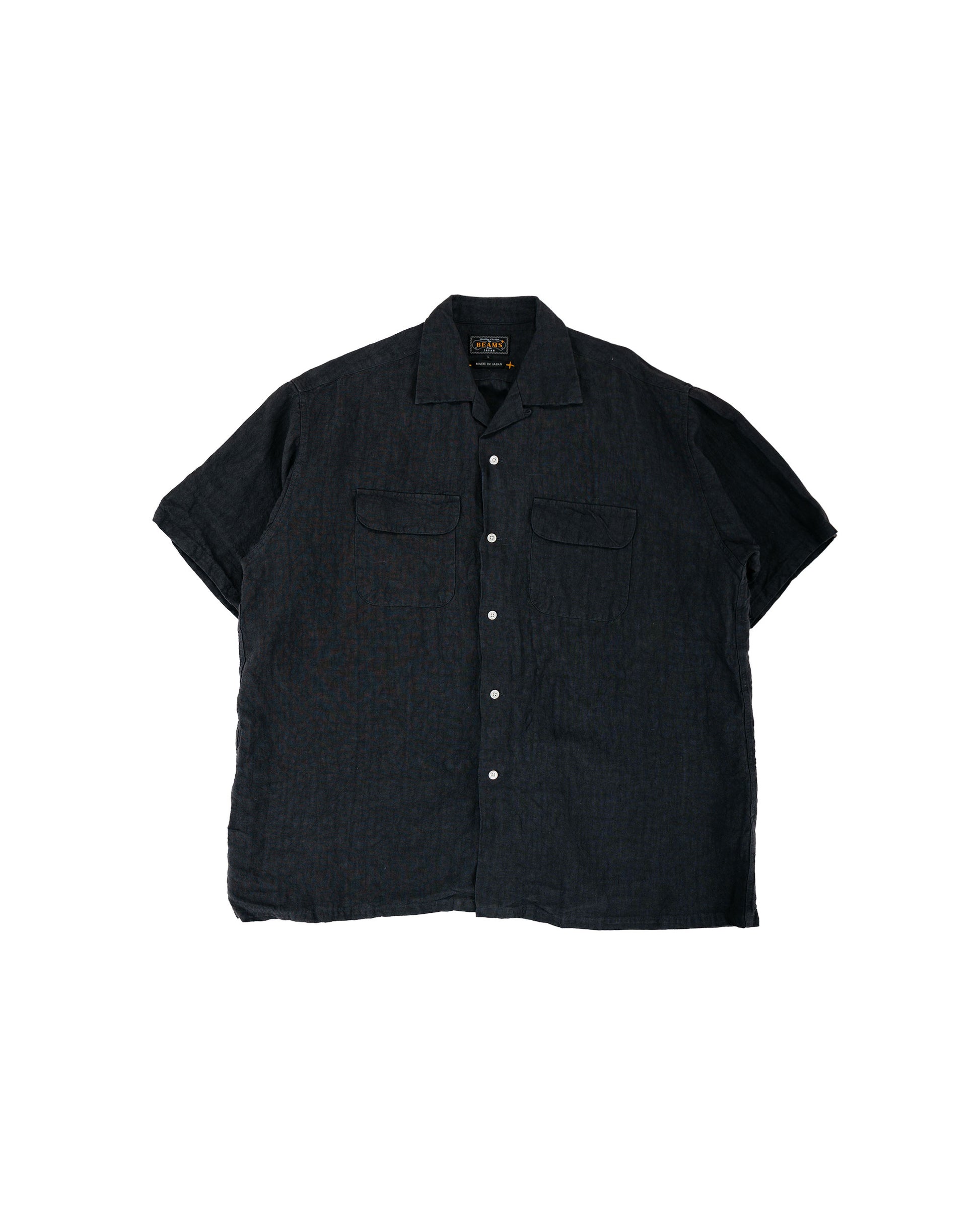 lost & found Beams Plus Beams Plus Open Collar 1/40 Linen Charcoal