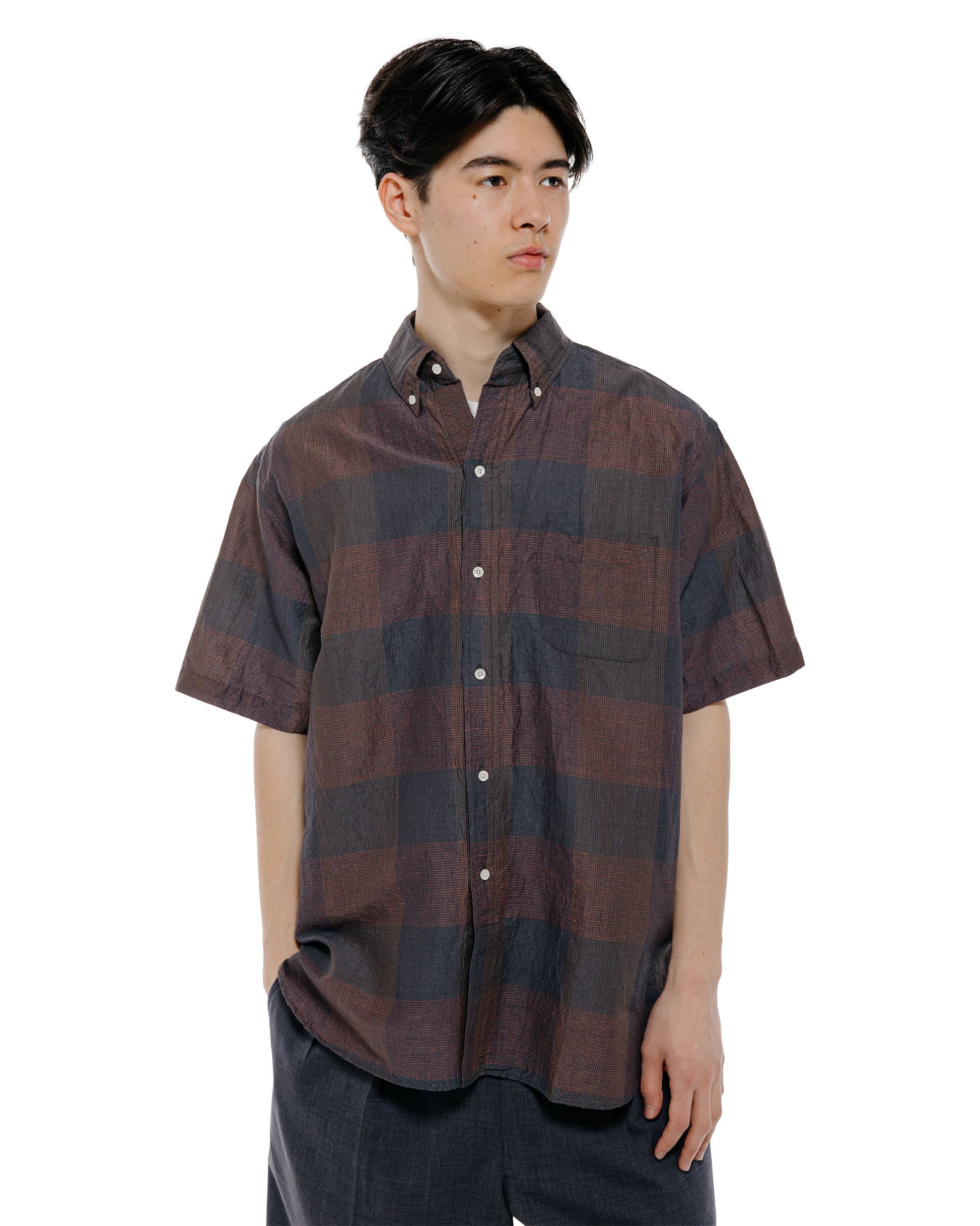 lost & found Beams Plus Beams Plus B.D. Classic Fit Cotton Linen Cord Check Navy/Pink