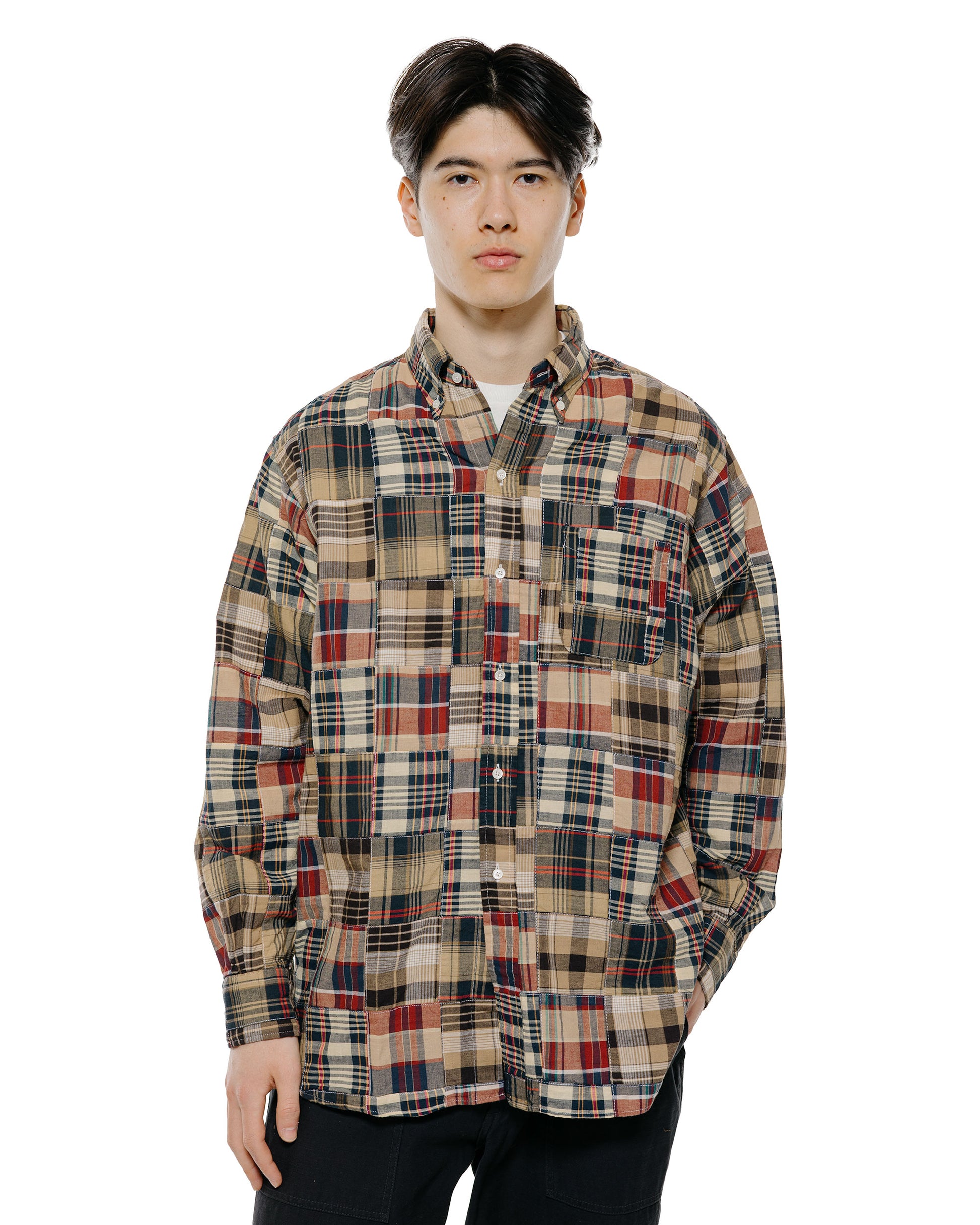 lost & found Beams Plus Beams Plus B.D. Classic Fit Patchwork Madras Brown