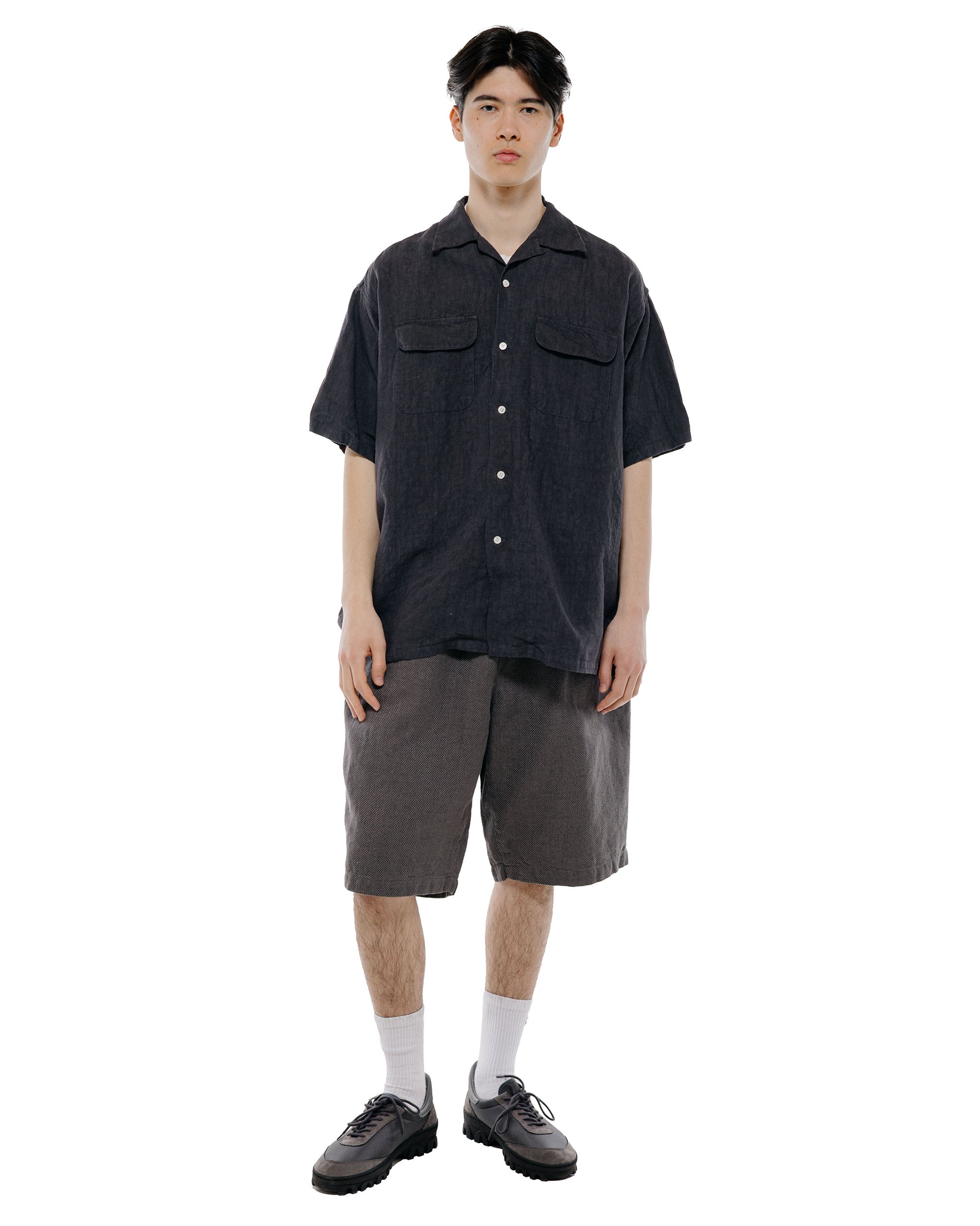 lost & found Beams Plus Beams Plus Open Collar 1/40 Linen Charcoal