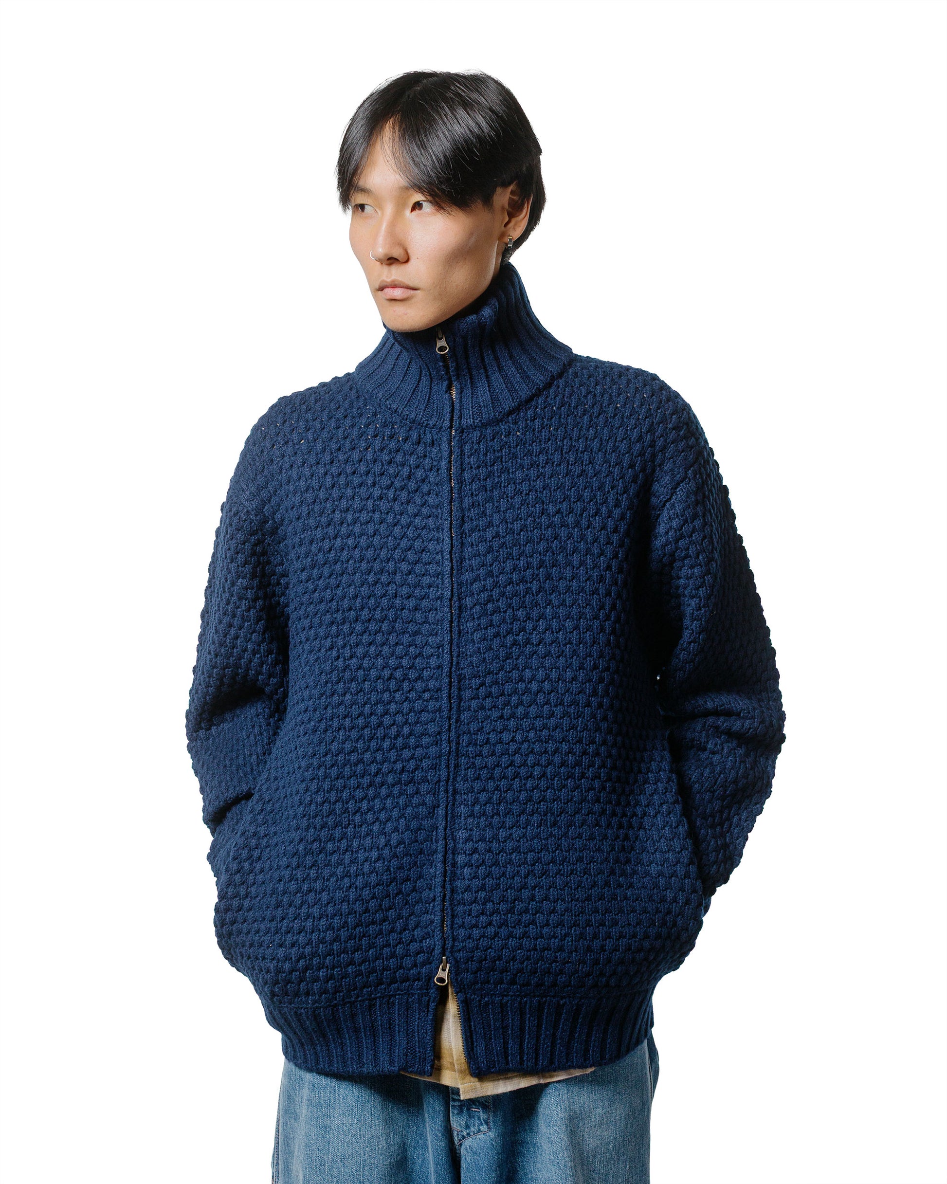 lost & found Beams Plus Beams Plus Full Zip Popcorn Pattern Navy