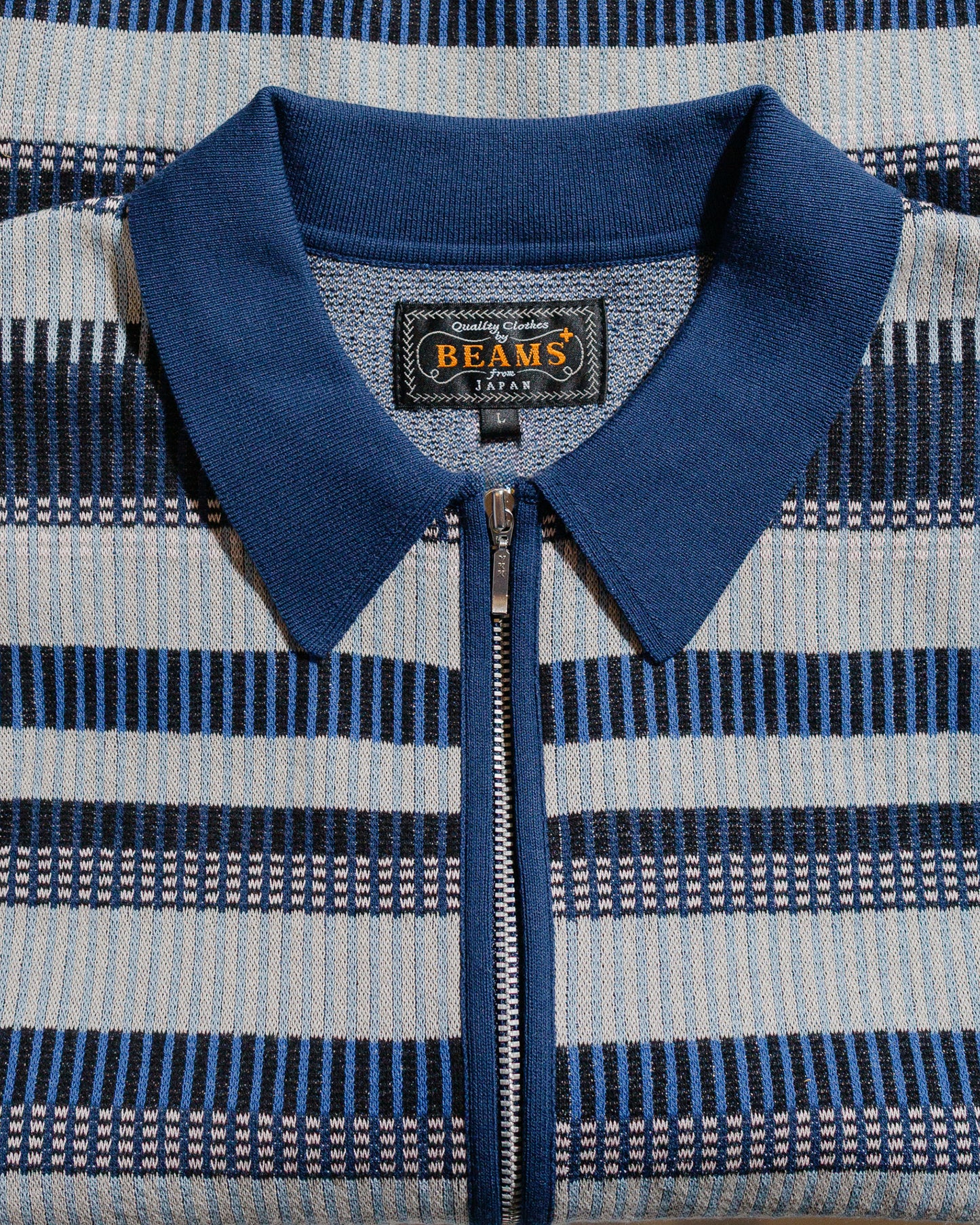 lost & found Beams Plus Beams Plus Half Zip Knit Polo Navy
