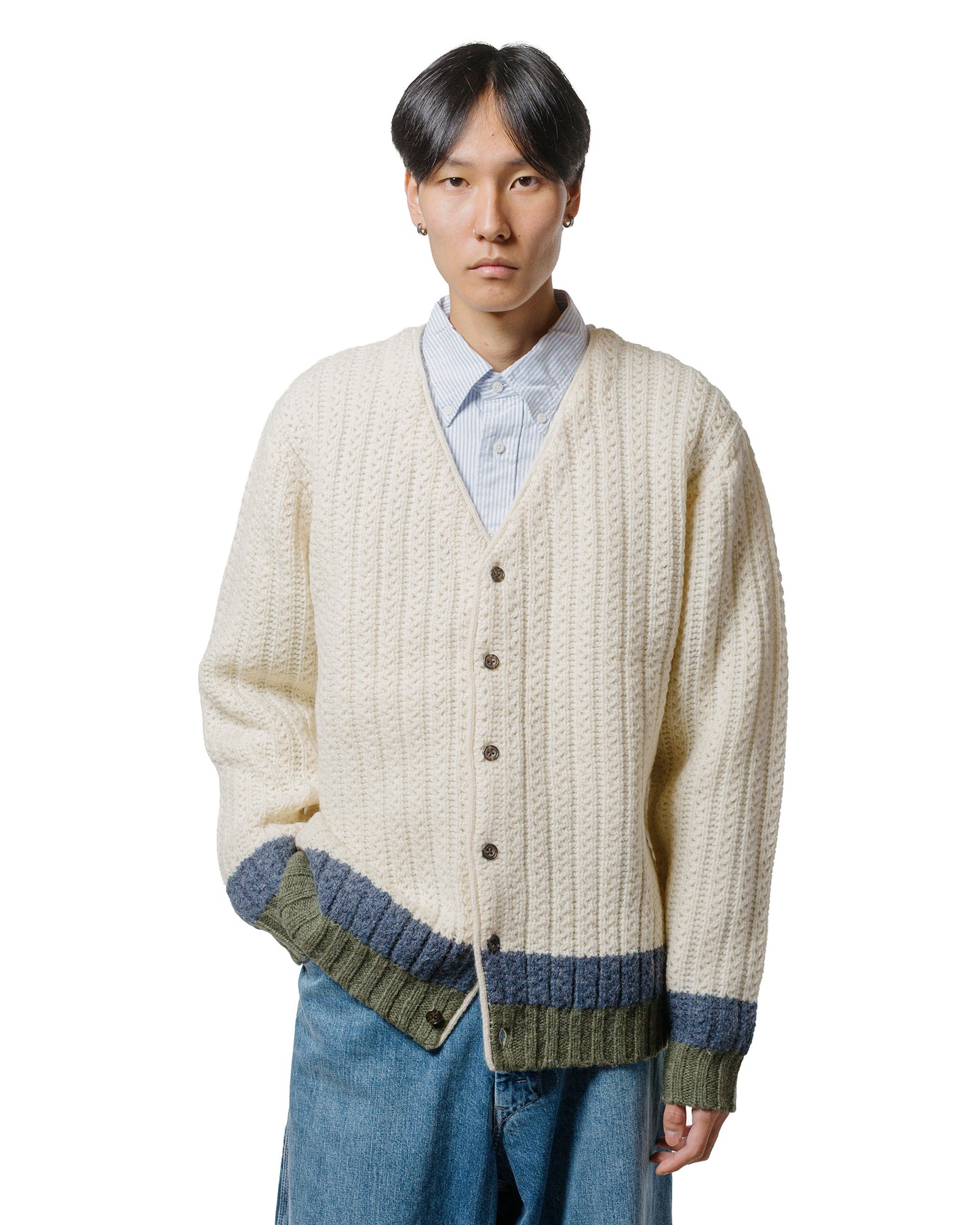 lost & found Beams Plus Beams Plus Hem Line Cardigan White
