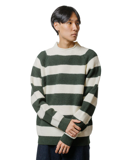 lost & found Beams Plus Beams Plus Hi-Neck Rib Stitch Stripe White
