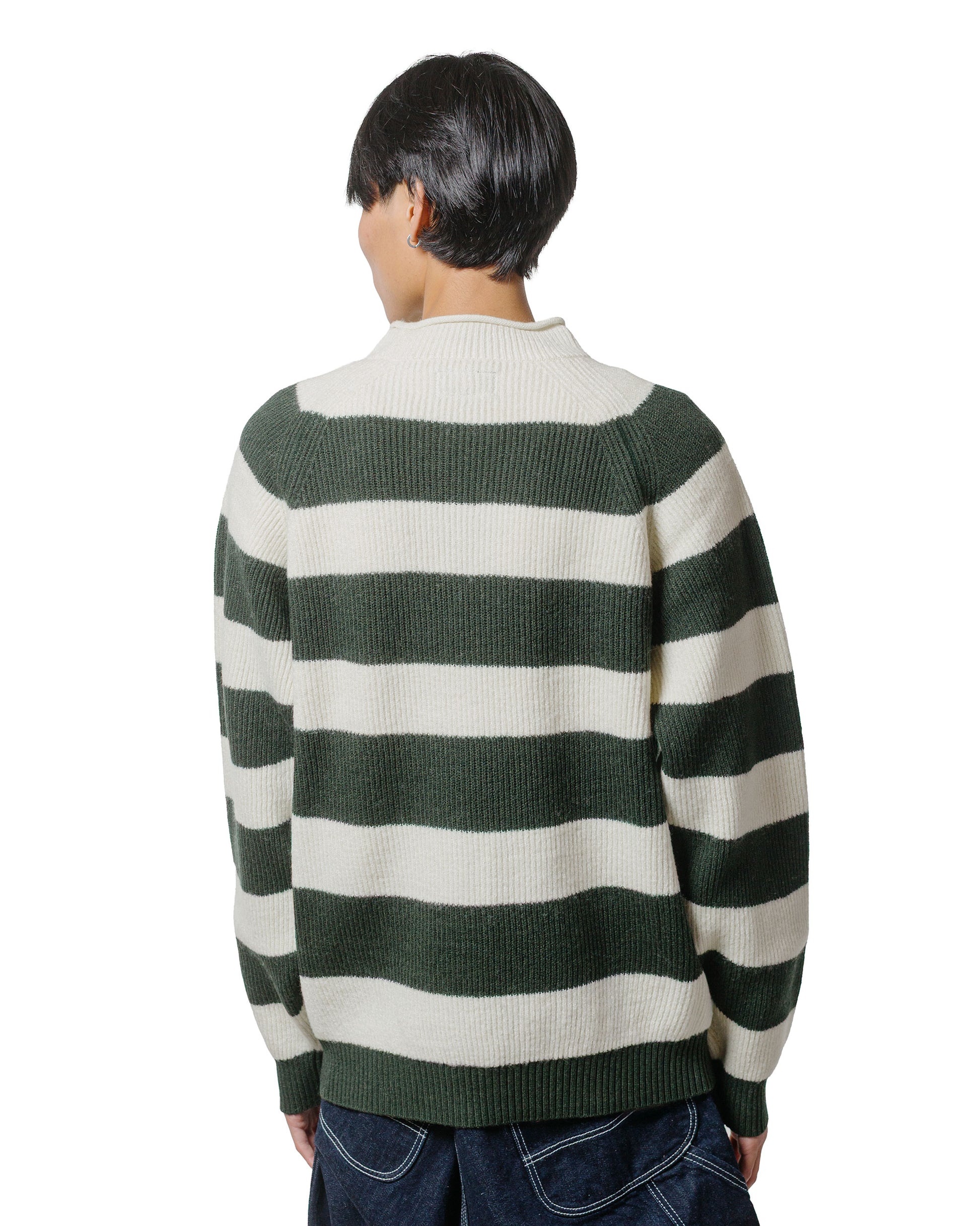 lost & found Beams Plus Beams Plus Hi-Neck Rib Stitch Stripe White