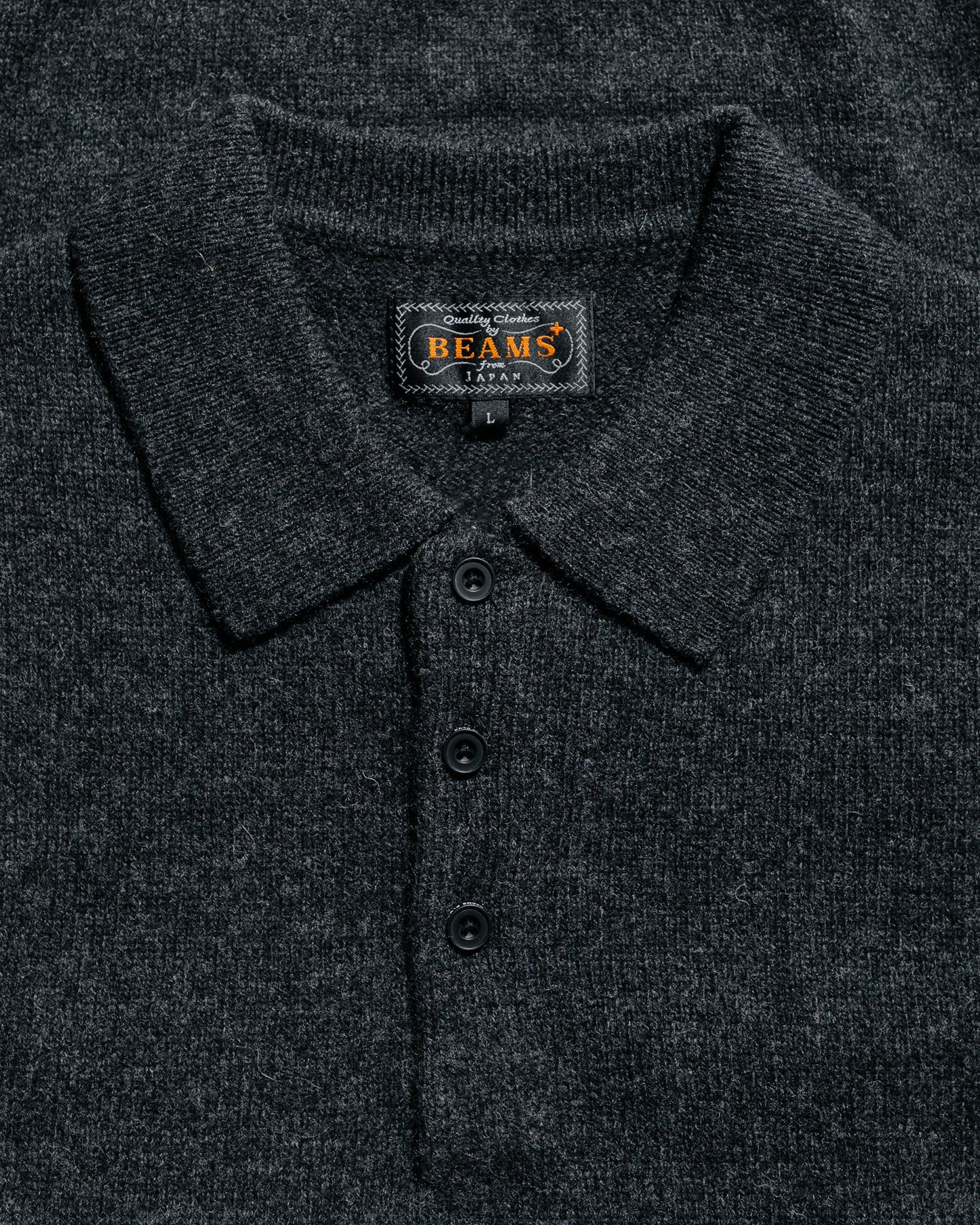 lost & found Beams Plus Beams Plus Knit Polo 9G Charcoal Grey