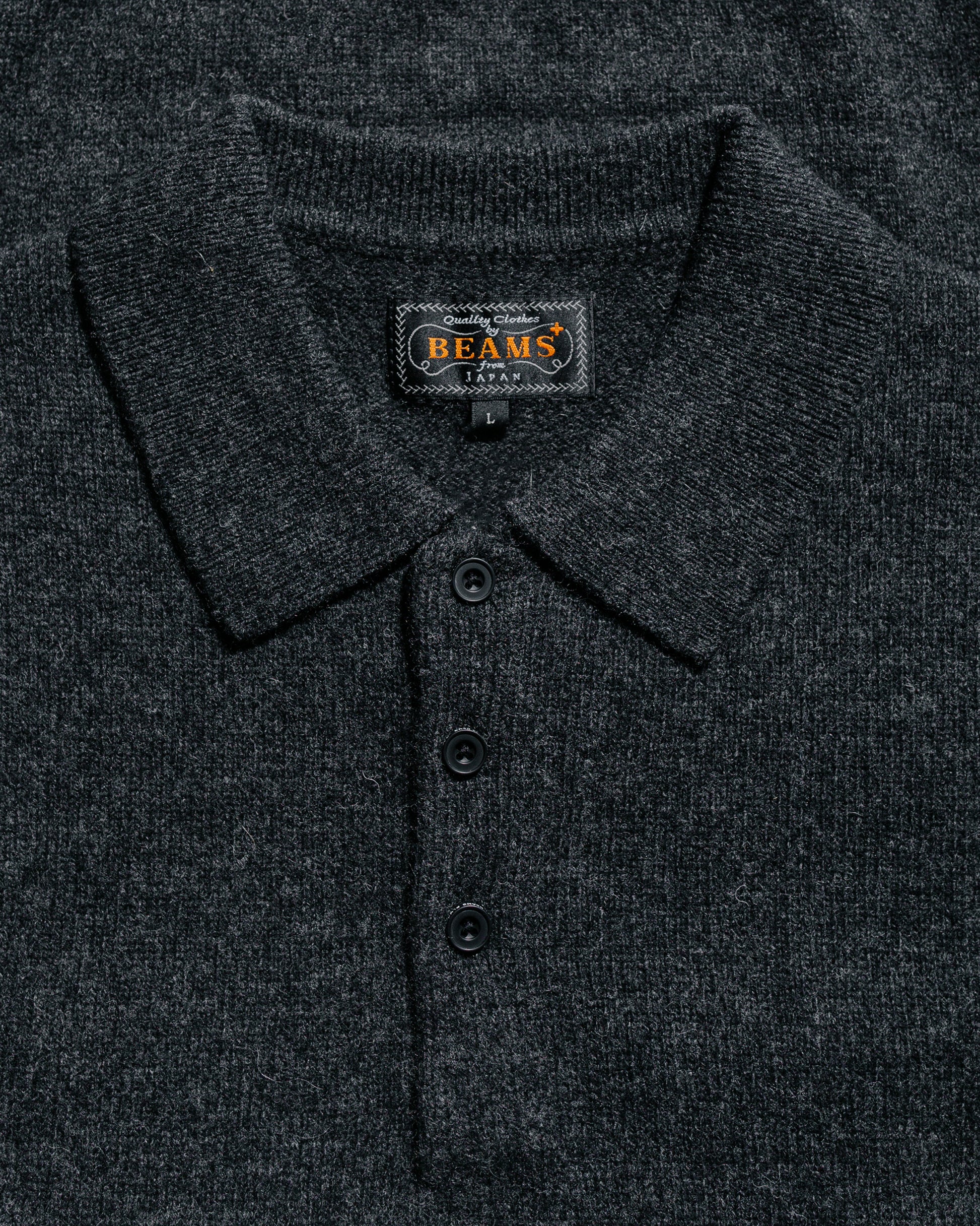 lost & found Beams Plus Beams Plus Knit Polo 9G Charcoal Grey