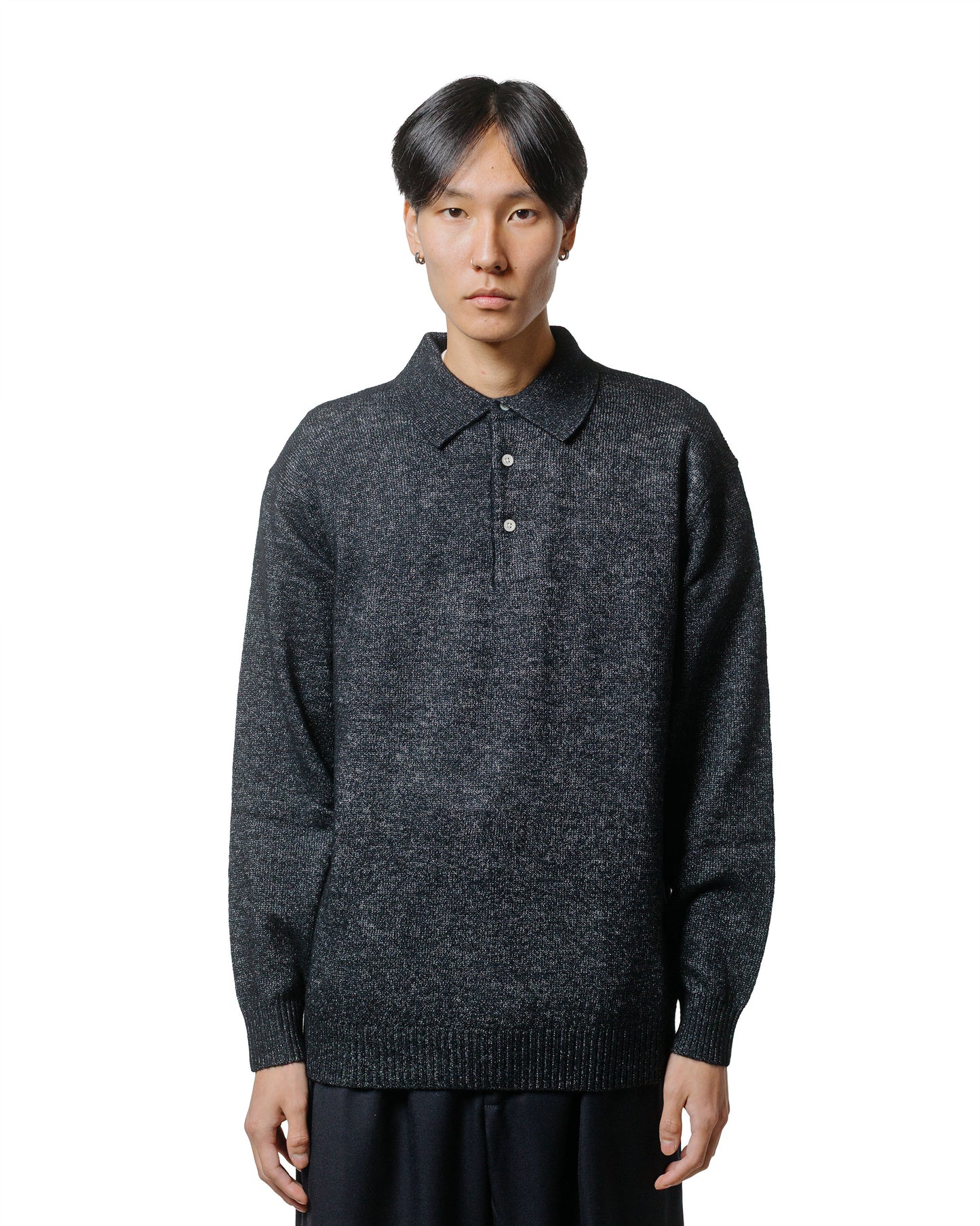 lost & found Beams Plus Beams Plus Knit Polo 9G Wool Silk Shaggy Black