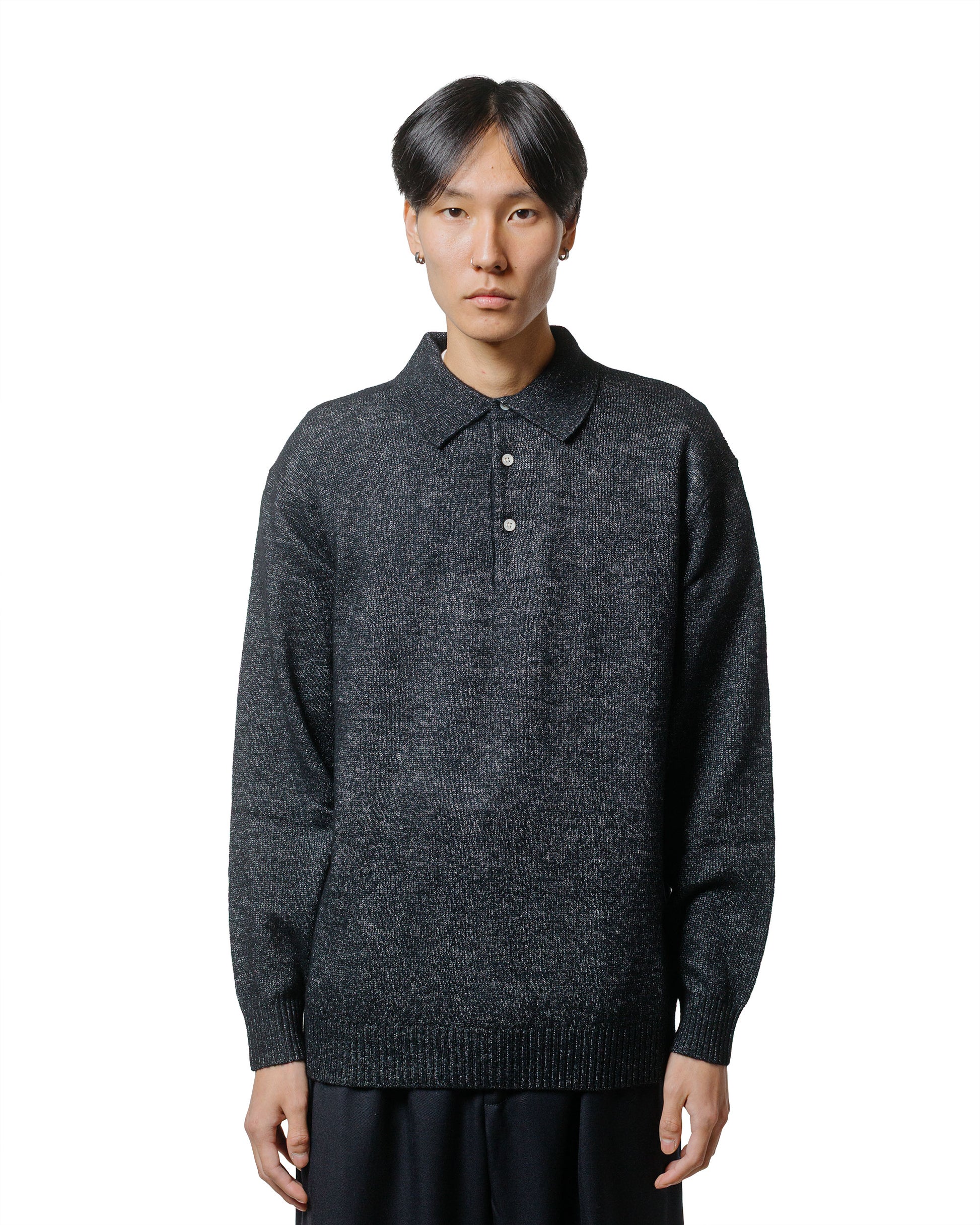 lost & found Beams Plus Beams Plus Knit Polo 9G Wool Silk Shaggy Black