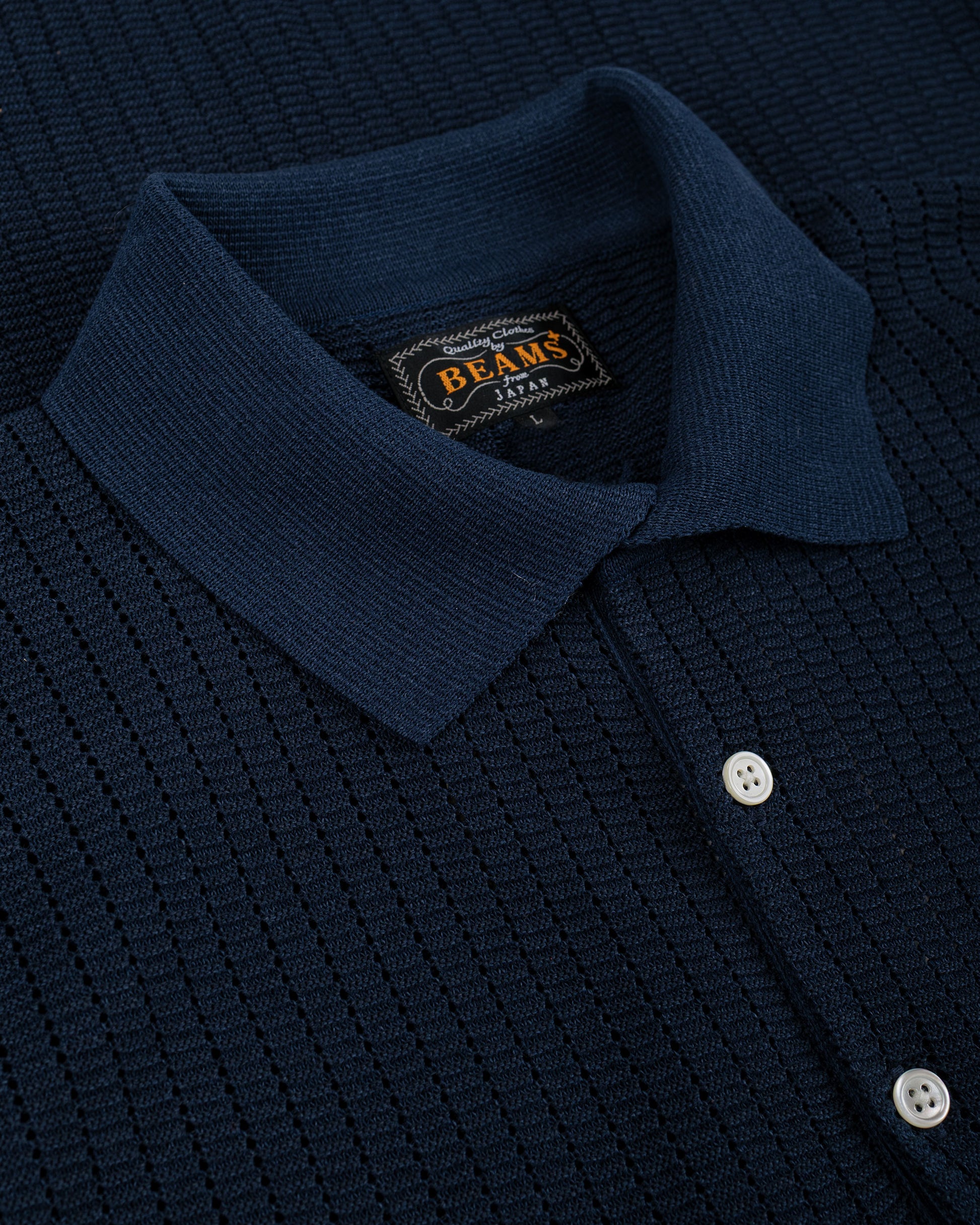 lost & found Beams Plus Beams Plus Knit Polo 'Washi' 2 Tone Navy