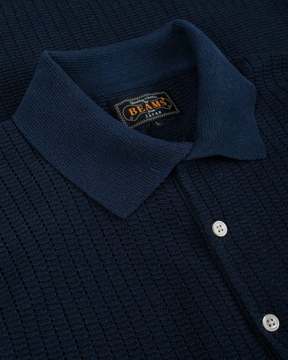 lost & found Beams Plus Beams Plus Knit Polo 'Washi' 2 Tone Navy