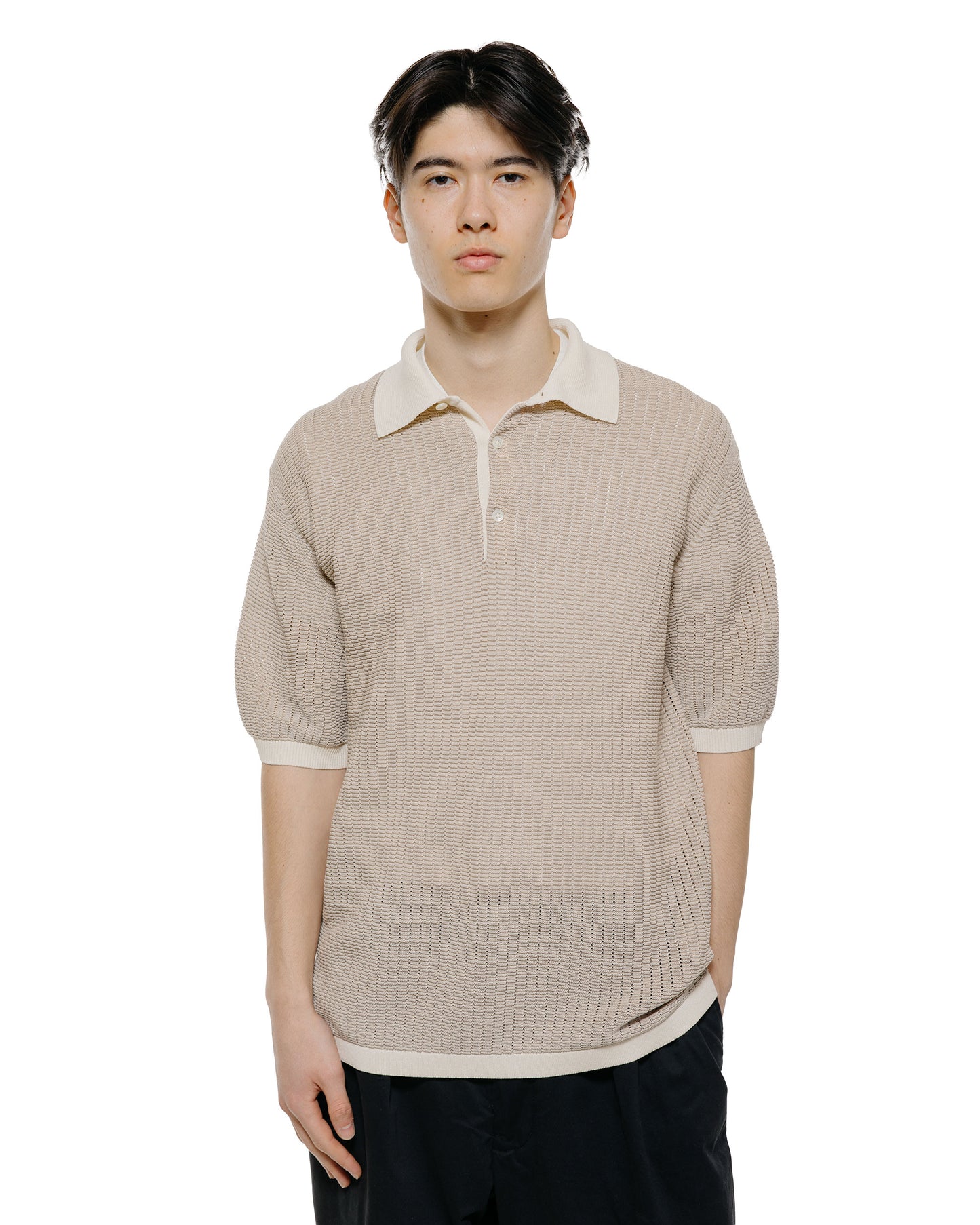 lost & found Beams Plus Beams Plus Knit Polo 'Washi' 2 Tone Off White