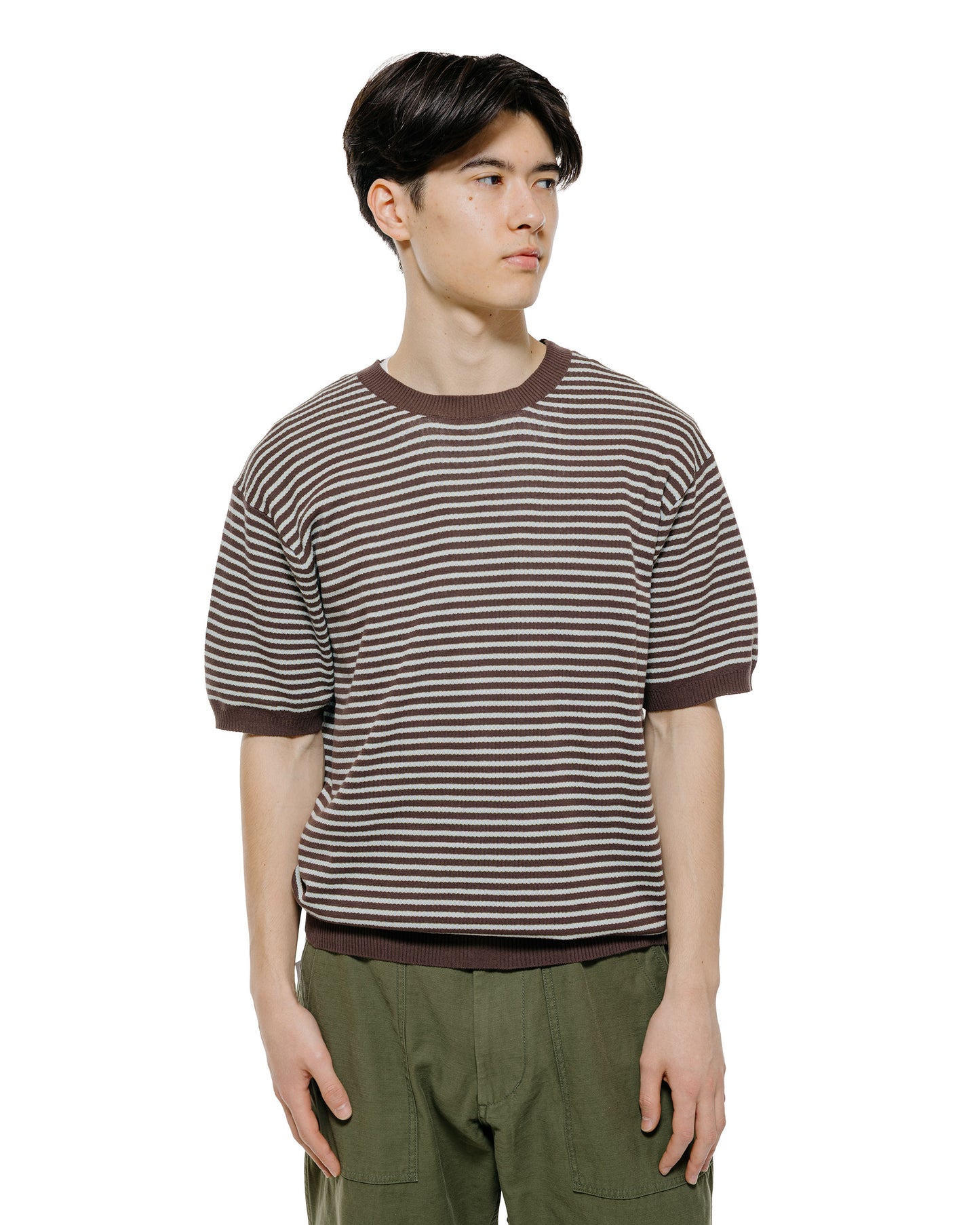 lost & found Beams Plus Beams Plus Knit Tee Dot Pattern Jacquard Brown
