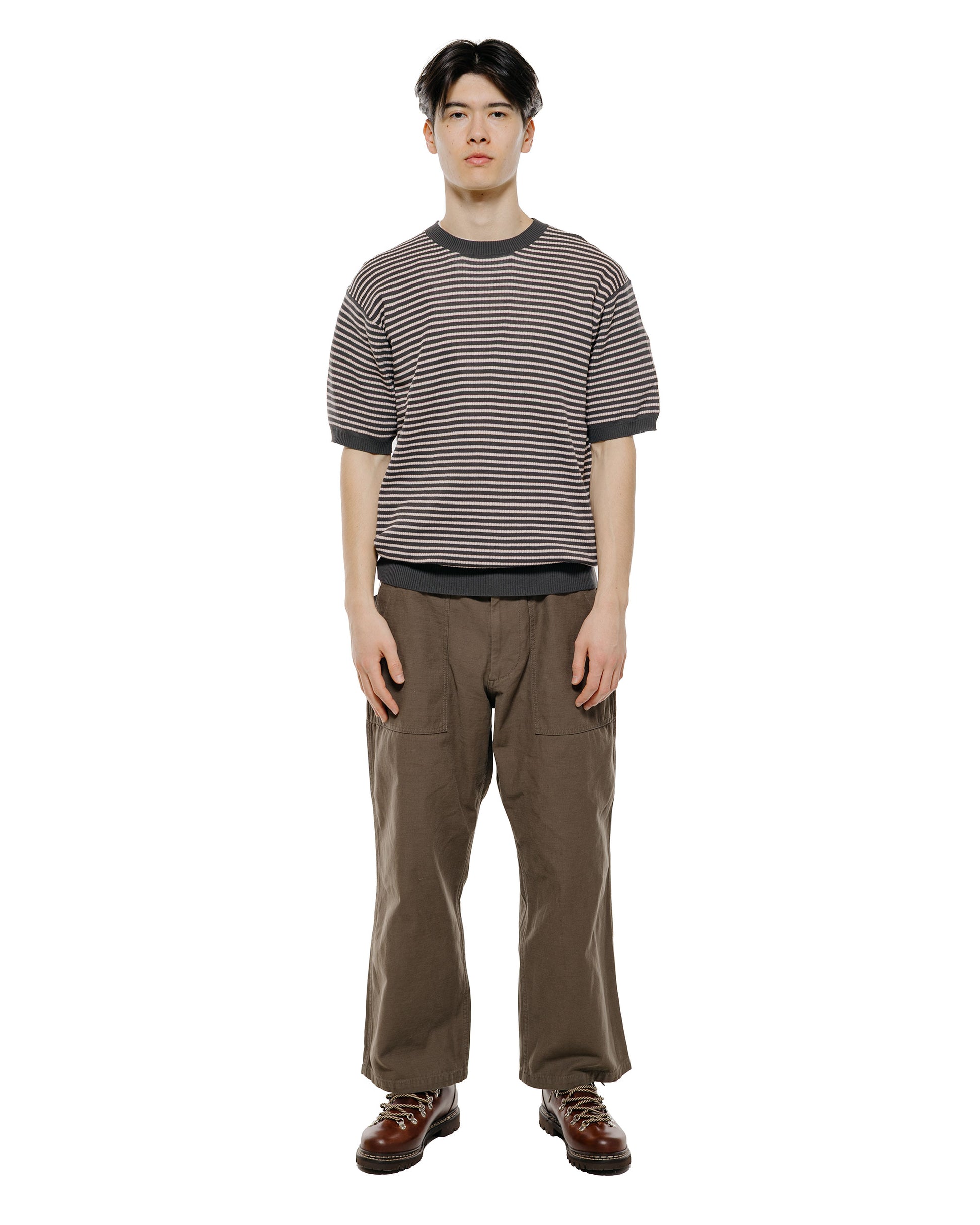 lost & found Beams Plus Beams Plus Knit Tee Dot Pattern Jacquard Charcoal Grey