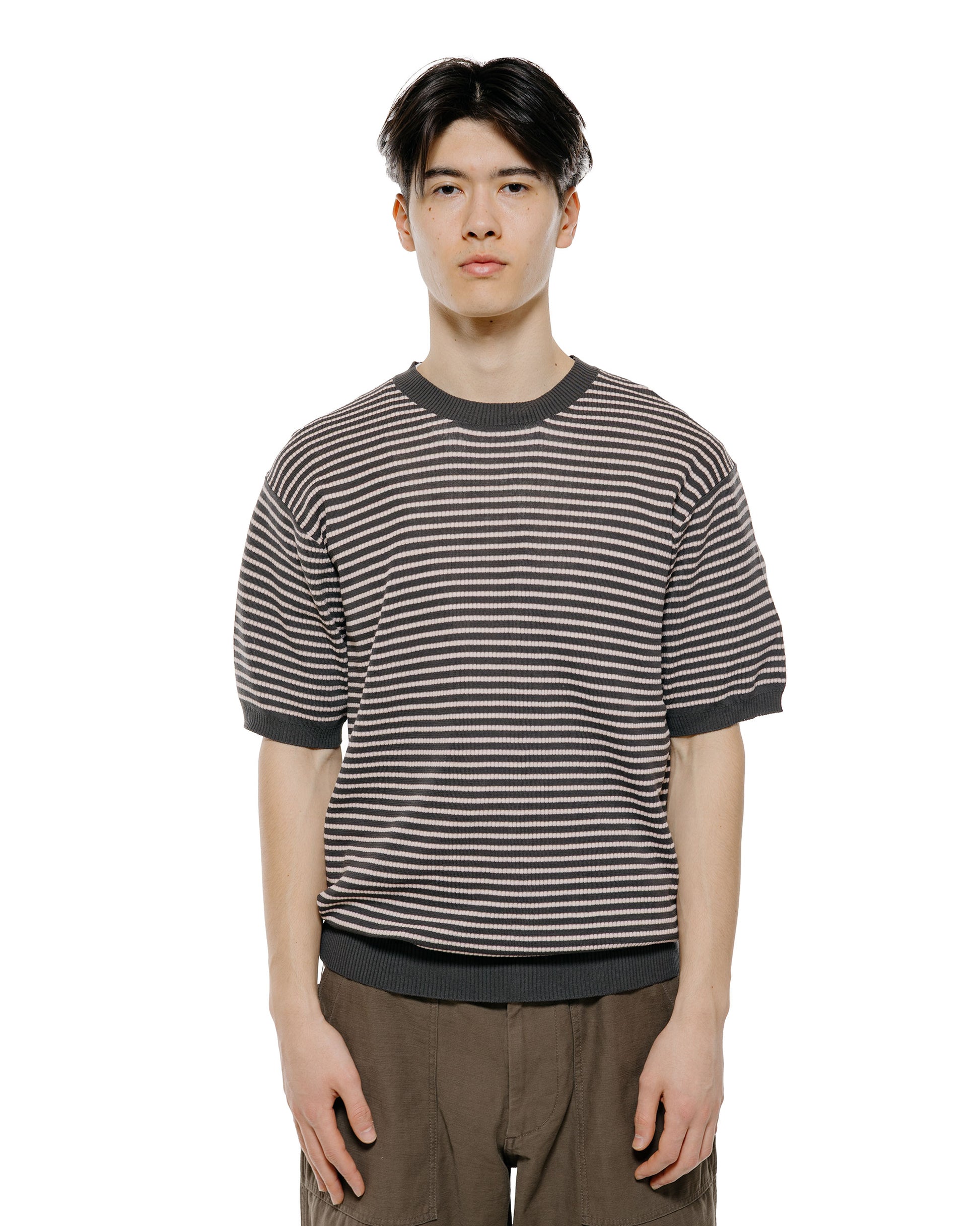 lost & found Beams Plus Beams Plus Knit Tee Dot Pattern Jacquard Charcoal Grey