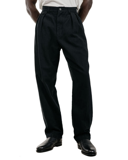 Beams Plus Lost & Found 2Pleats Trousers Cotton Linen Black