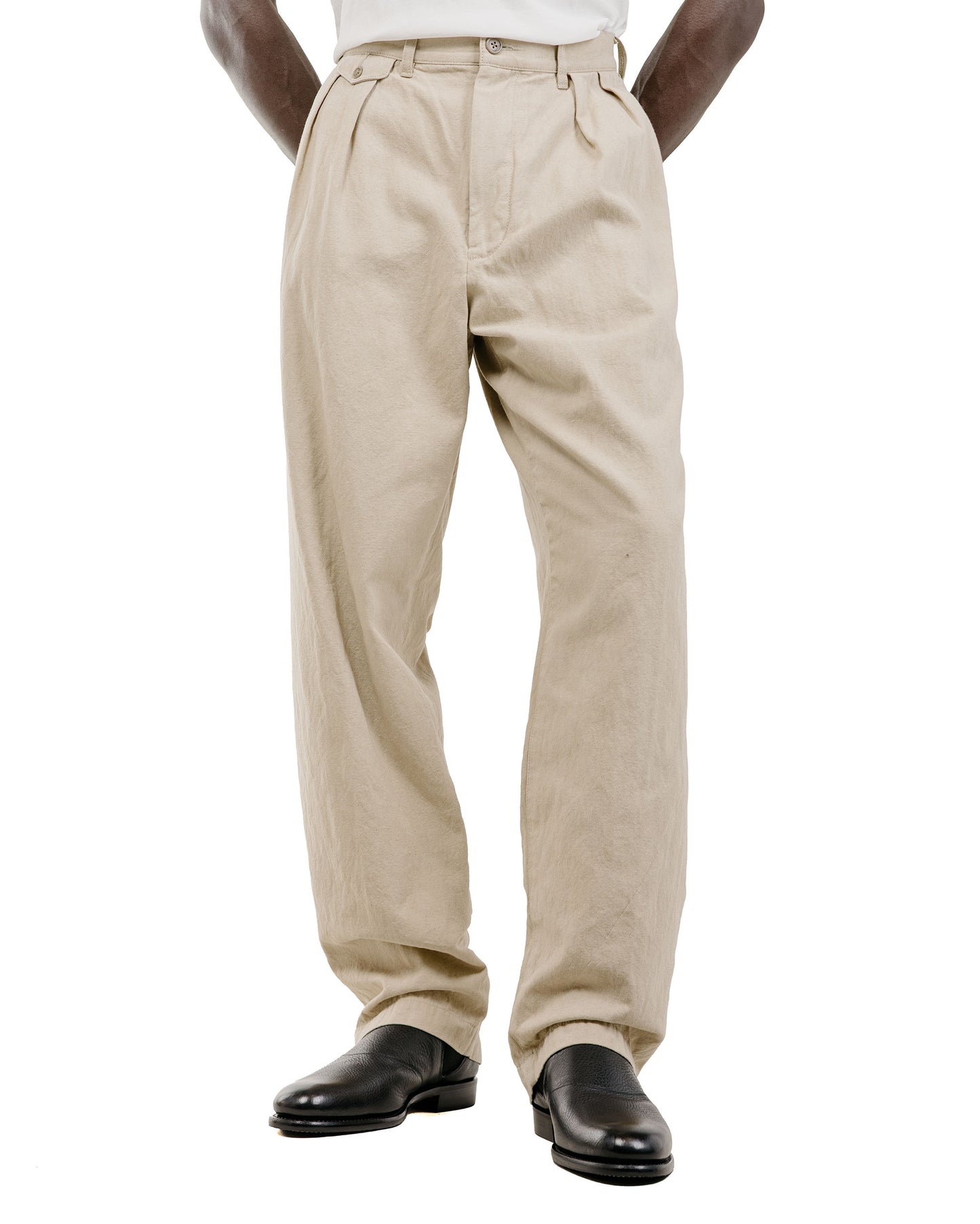 lost & found Beams Plus Beams Plus Lost & Found 2Pleats Trousers Cotton Linen Khaki
