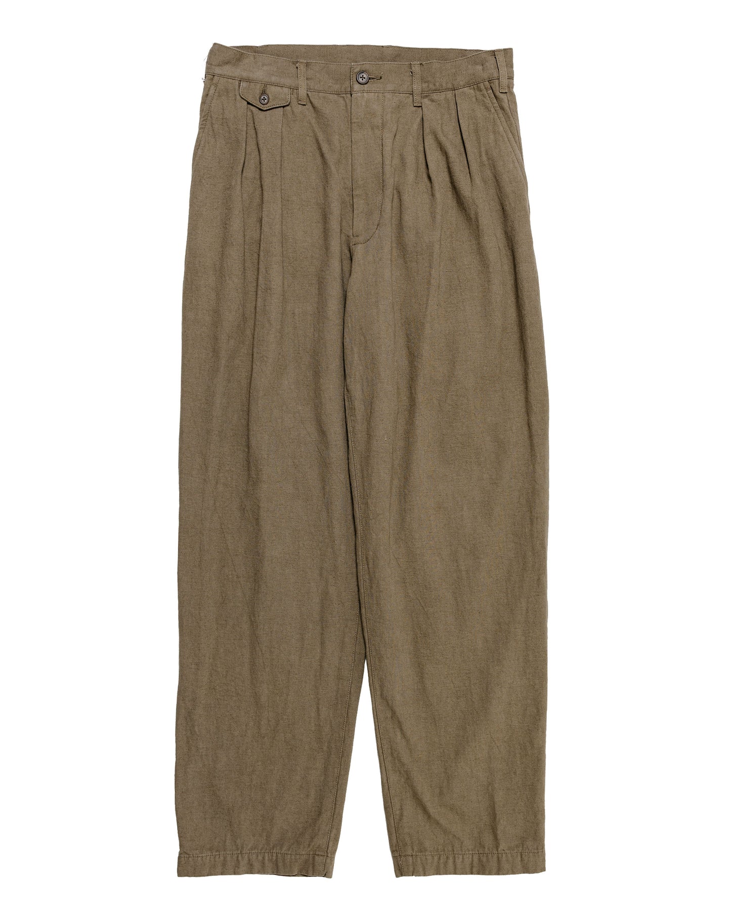 Beams Plus Lost & Found 2Pleats Trousers Cotton Linen Olive