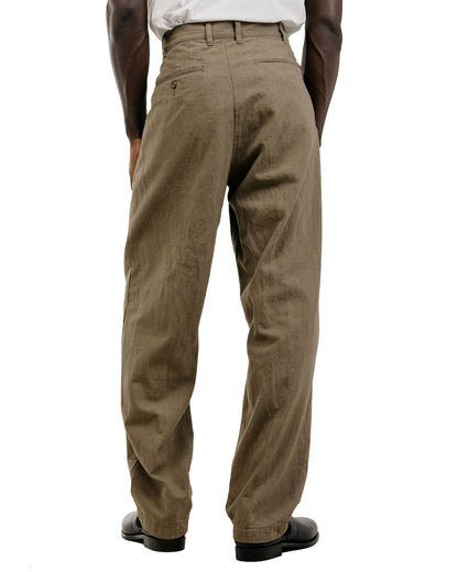 Beams Plus Lost & Found 2Pleats Trousers Cotton Linen Olive