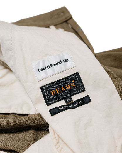 Beams Plus Lost & Found 2Pleats Trousers Cotton Linen Olive