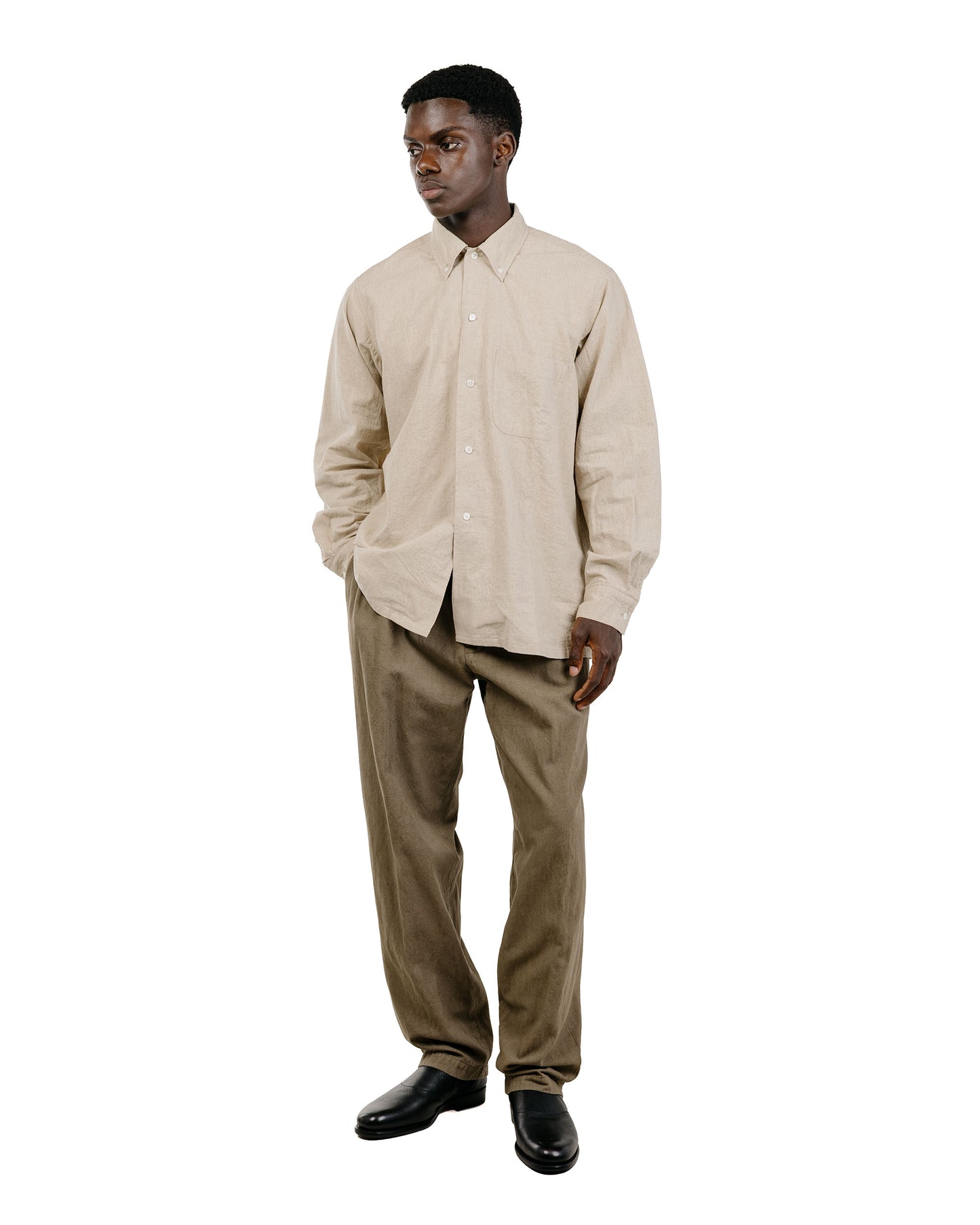 Beams Plus Lost & Found 2Pleats Trousers Cotton Linen Olive
