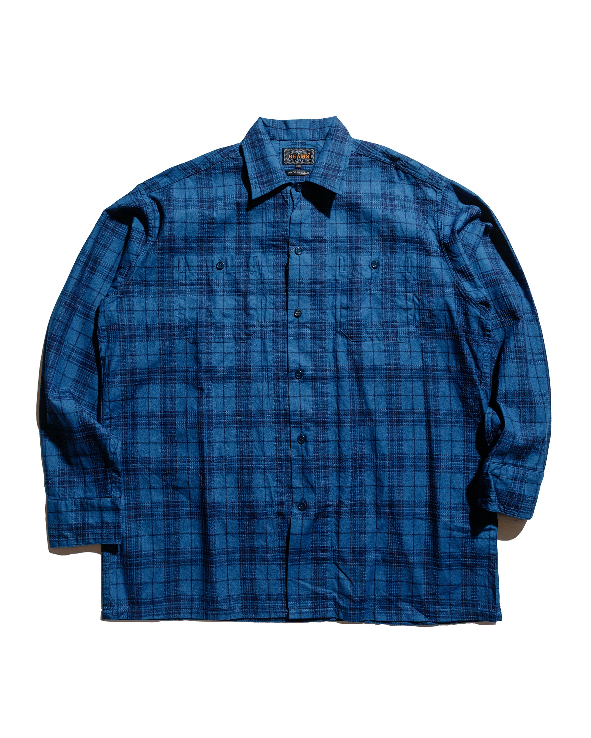 lost & found Beams Plus Beams Plus MIL Open Collar Indigo Dobby Plaid Wide Plaid