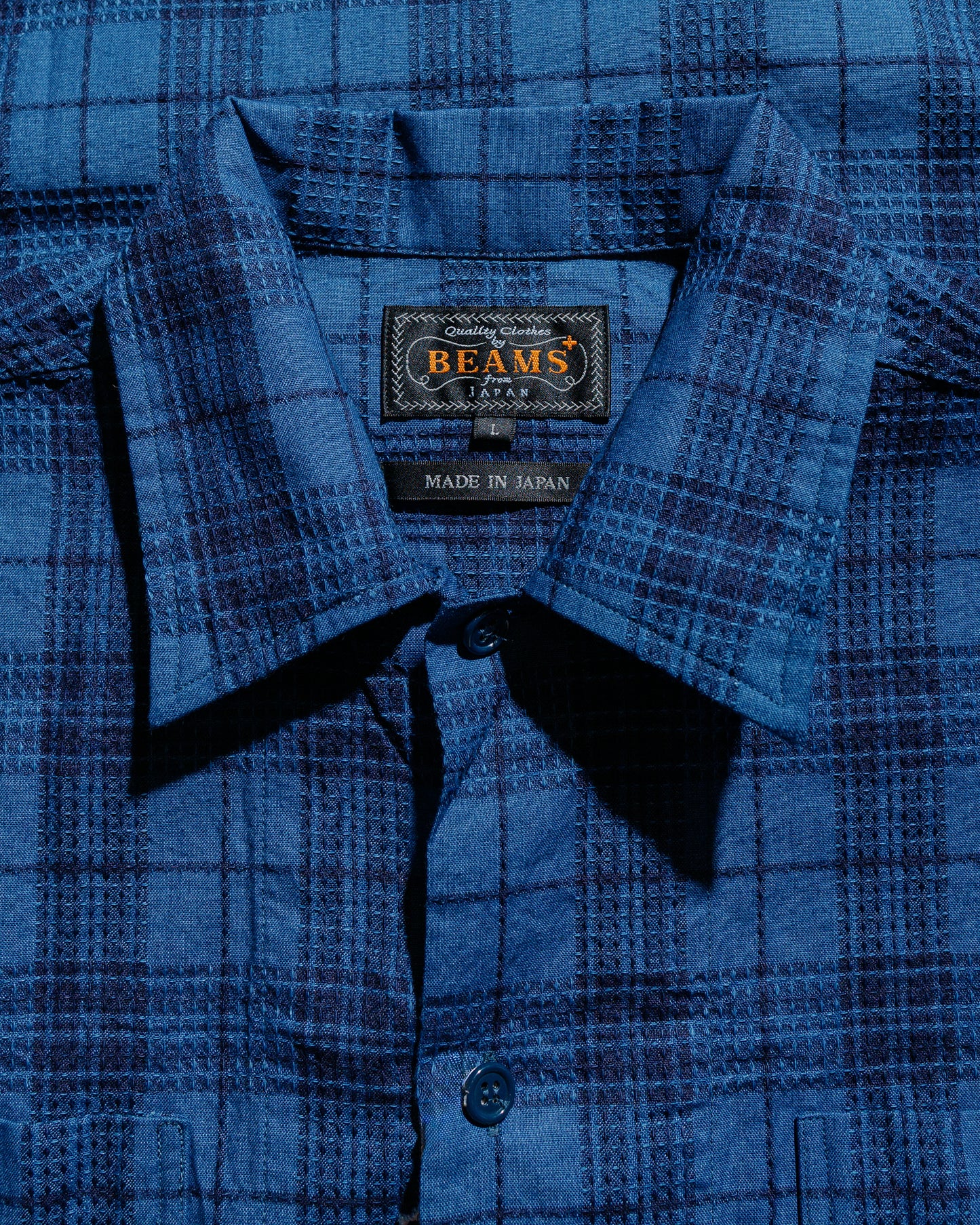 lost & found Beams Plus Beams Plus MIL Open Collar Indigo Dobby Plaid Wide Plaid