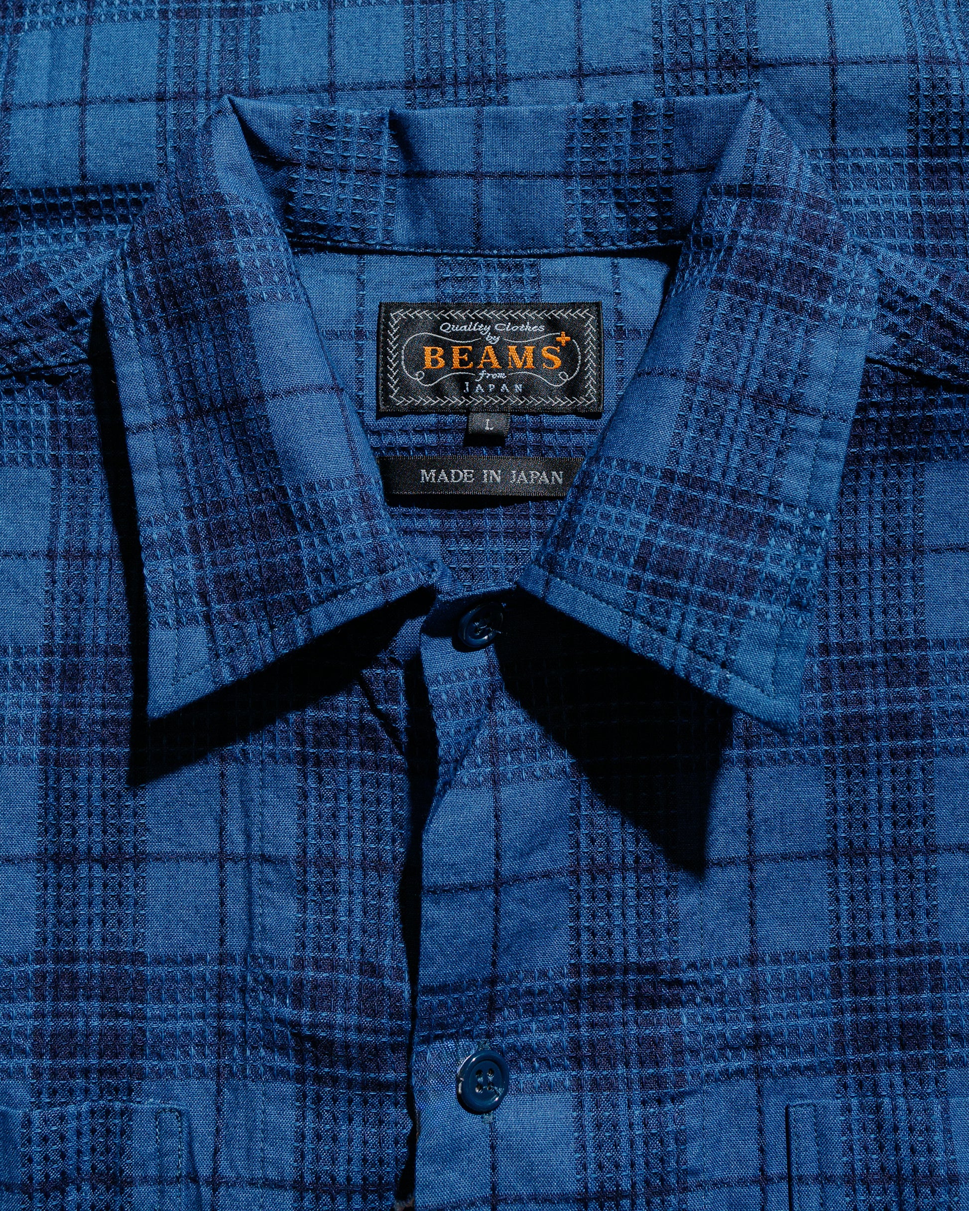 lost & found Beams Plus Beams Plus MIL Open Collar Indigo Dobby Plaid Wide Plaid
