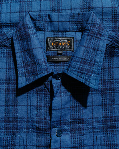 lost & found Beams Plus Beams Plus MIL Open Collar Indigo Dobby Plaid Wide Plaid