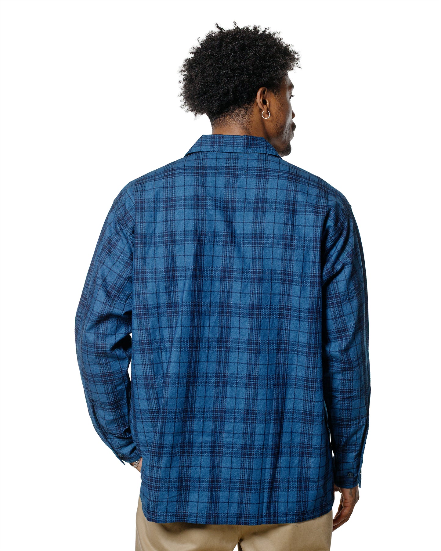lost & found Beams Plus Beams Plus MIL Open Collar Indigo Dobby Plaid Wide Plaid