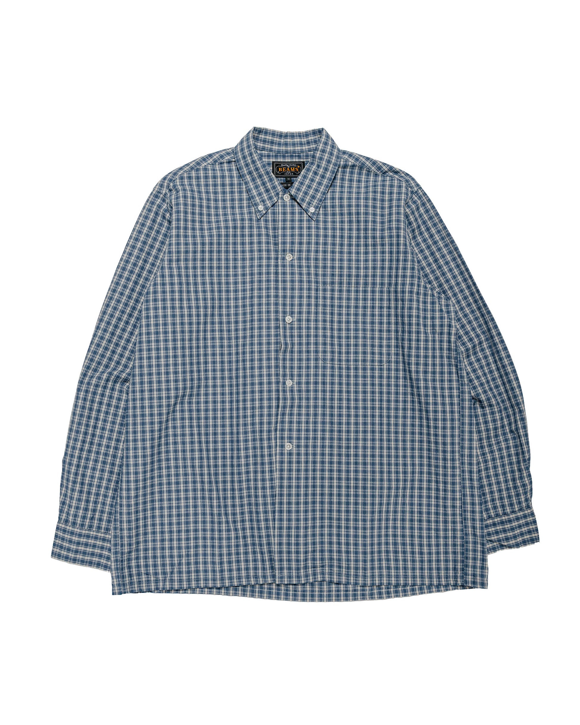 Beams Plus Open B.D. Indigo Dobby Plaid Blue