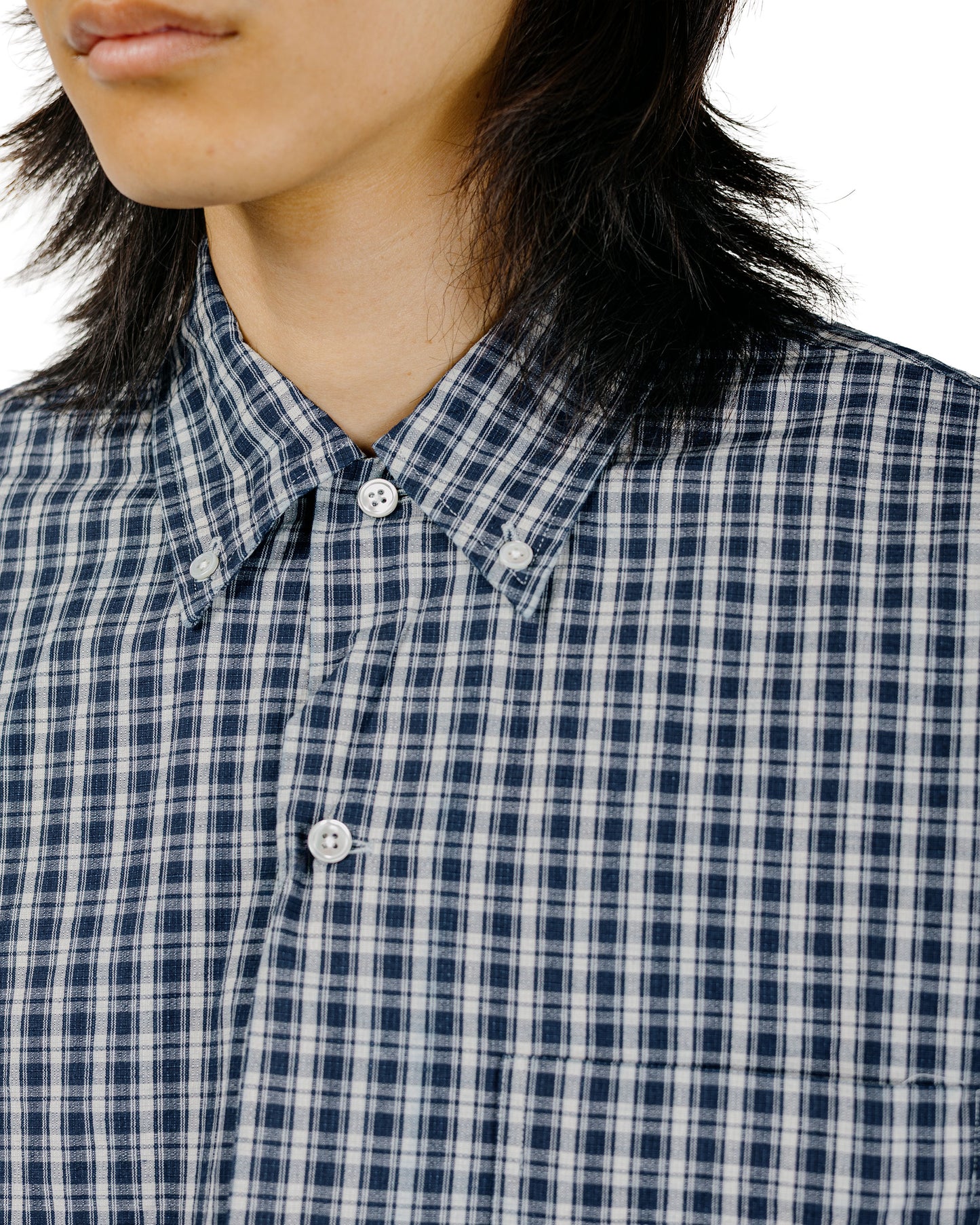 Beams Plus Open B.D. Indigo Dobby Plaid Navy