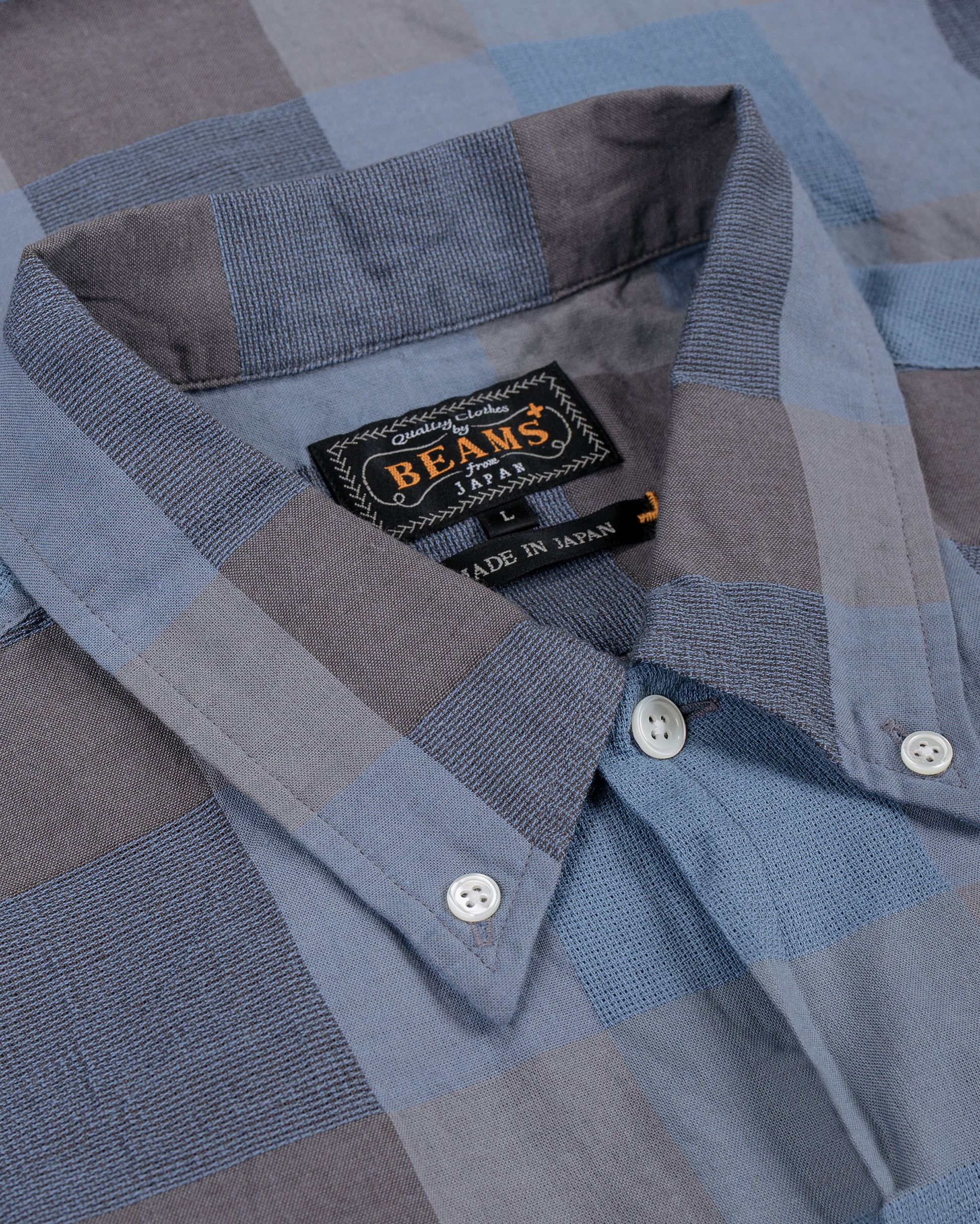 lost & found Beams Plus Beams Plus Open B.D. Indigo Panama Weave Plaid Indigo