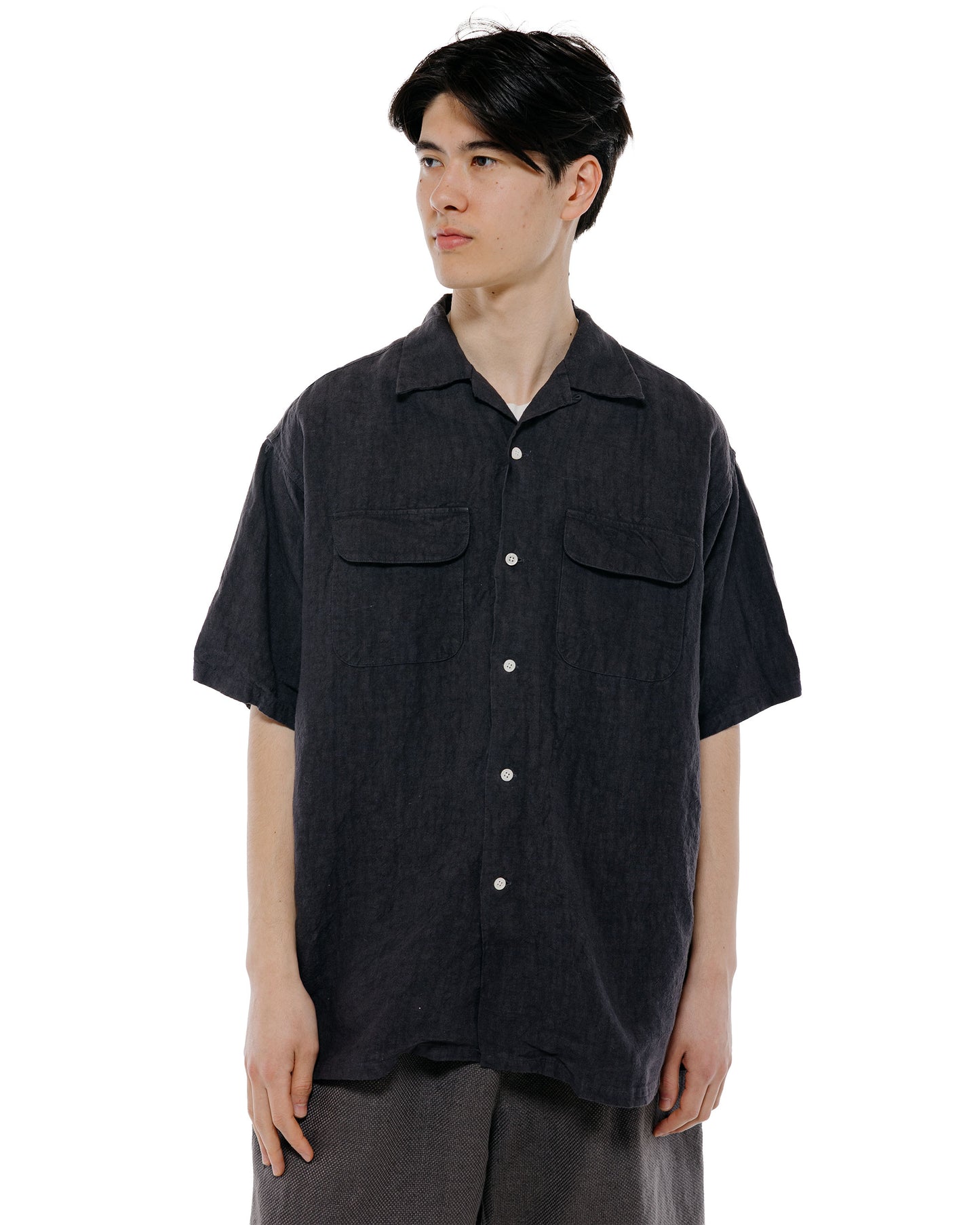 lost & found Beams Plus Beams Plus Open Collar 1/40 Linen Charcoal