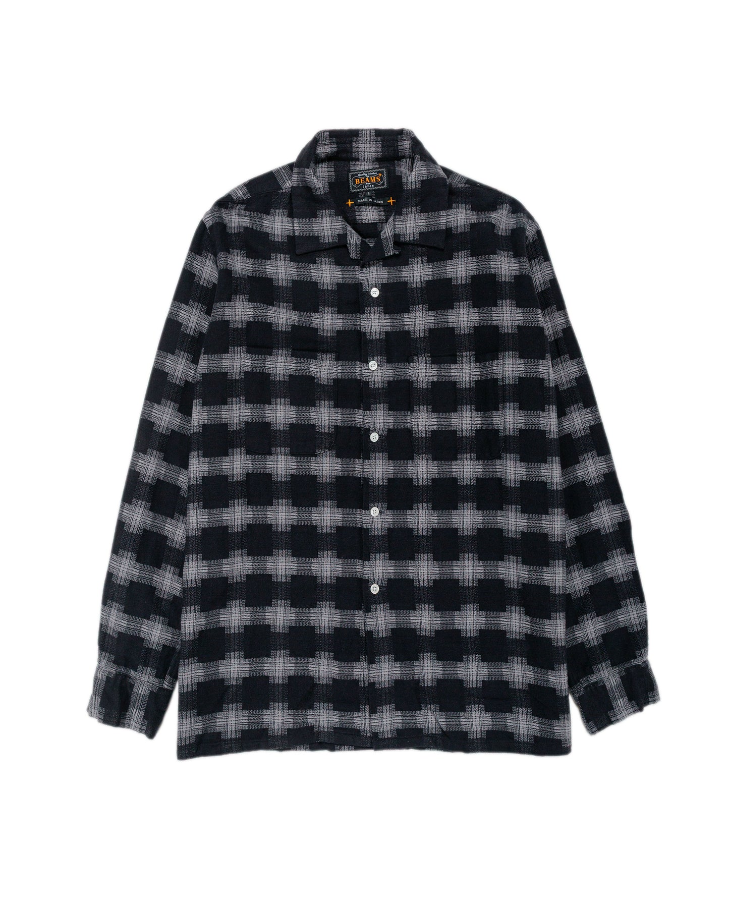 lost & found Beams Plus Beams Plus Open Collar Brushed Satin Plaid Black