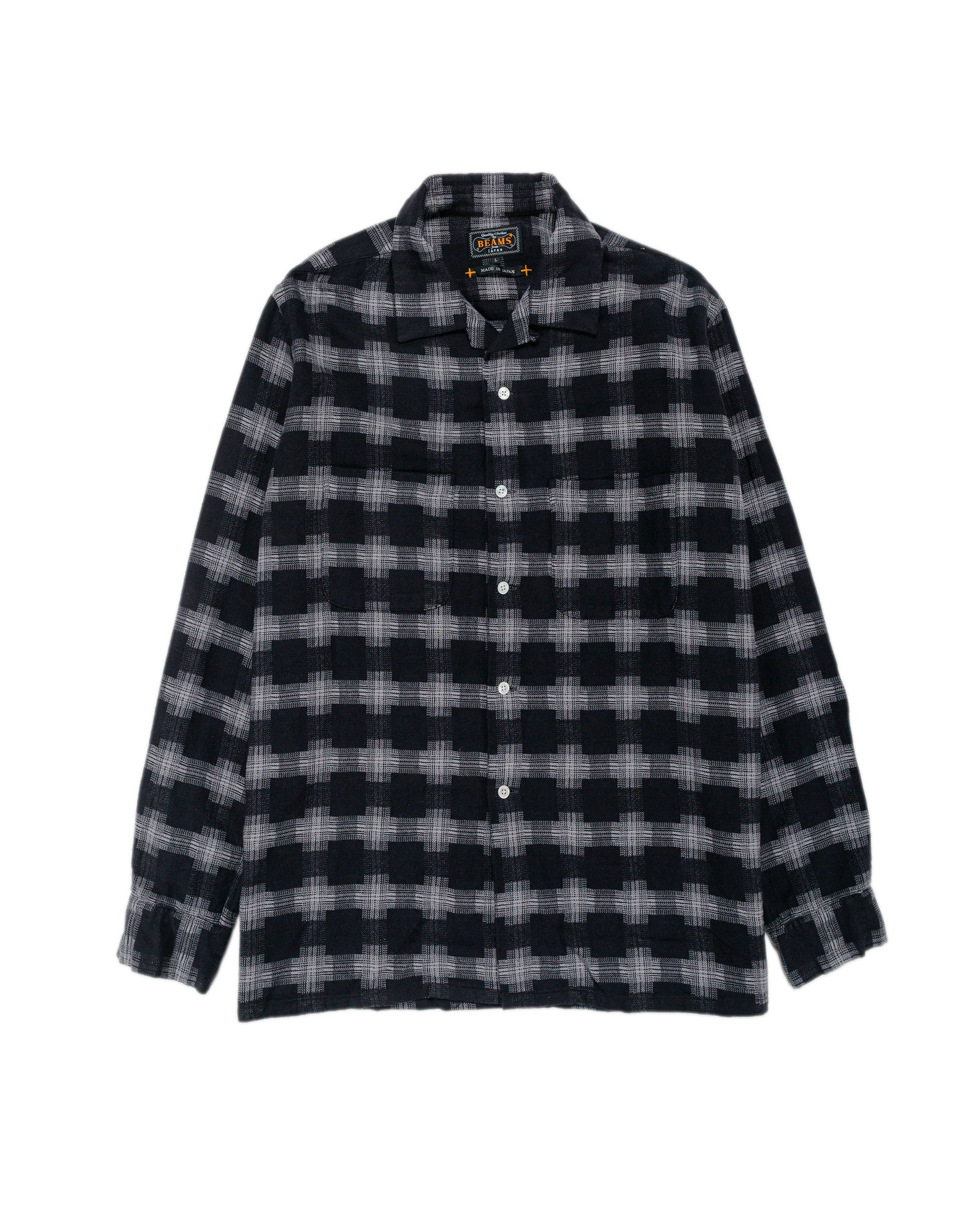 lost & found Beams Plus Beams Plus Open Collar Brushed Satin Plaid Black