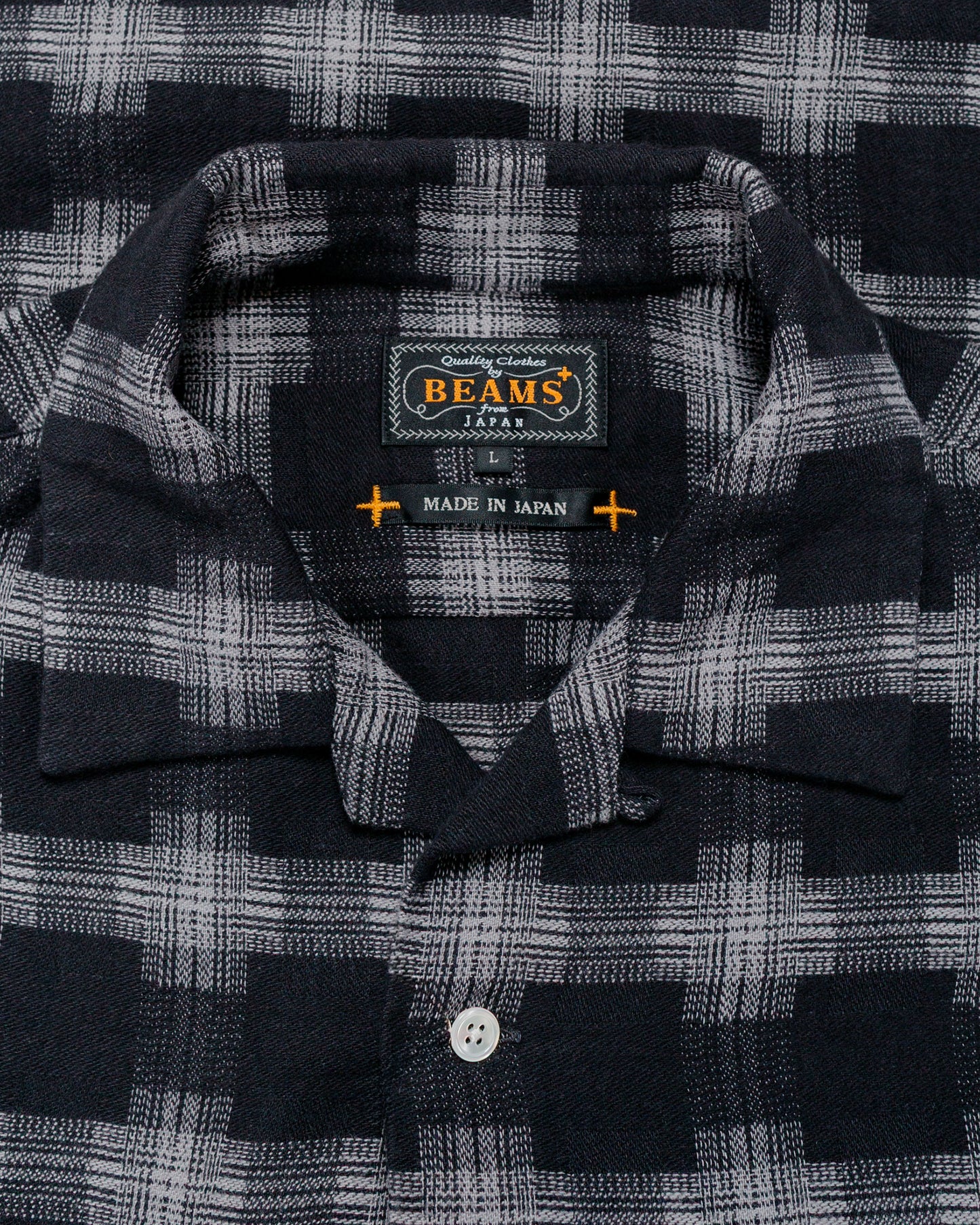 lost & found Beams Plus Beams Plus Open Collar Brushed Satin Plaid Black