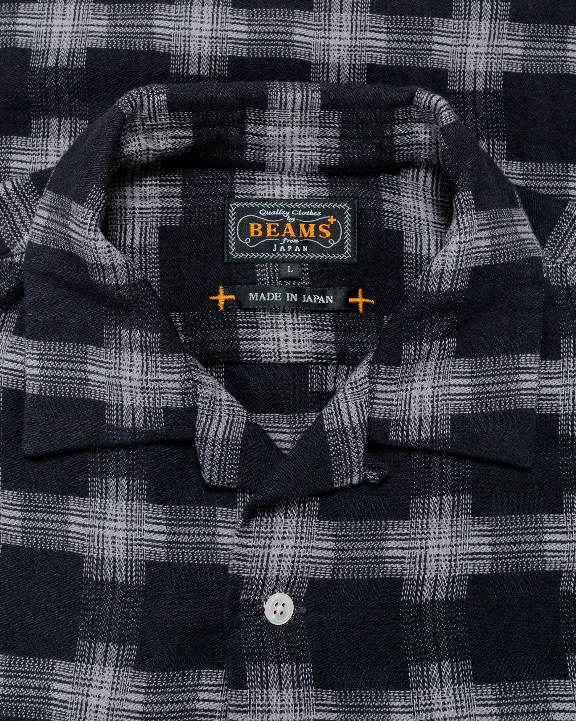 lost & found Beams Plus Beams Plus Open Collar Brushed Satin Plaid Black