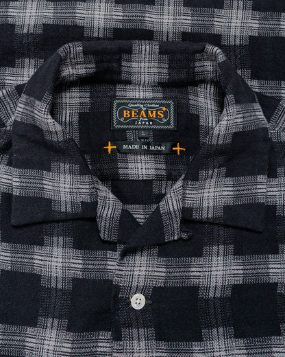 lost & found Beams Plus Beams Plus Open Collar Brushed Satin Plaid Black