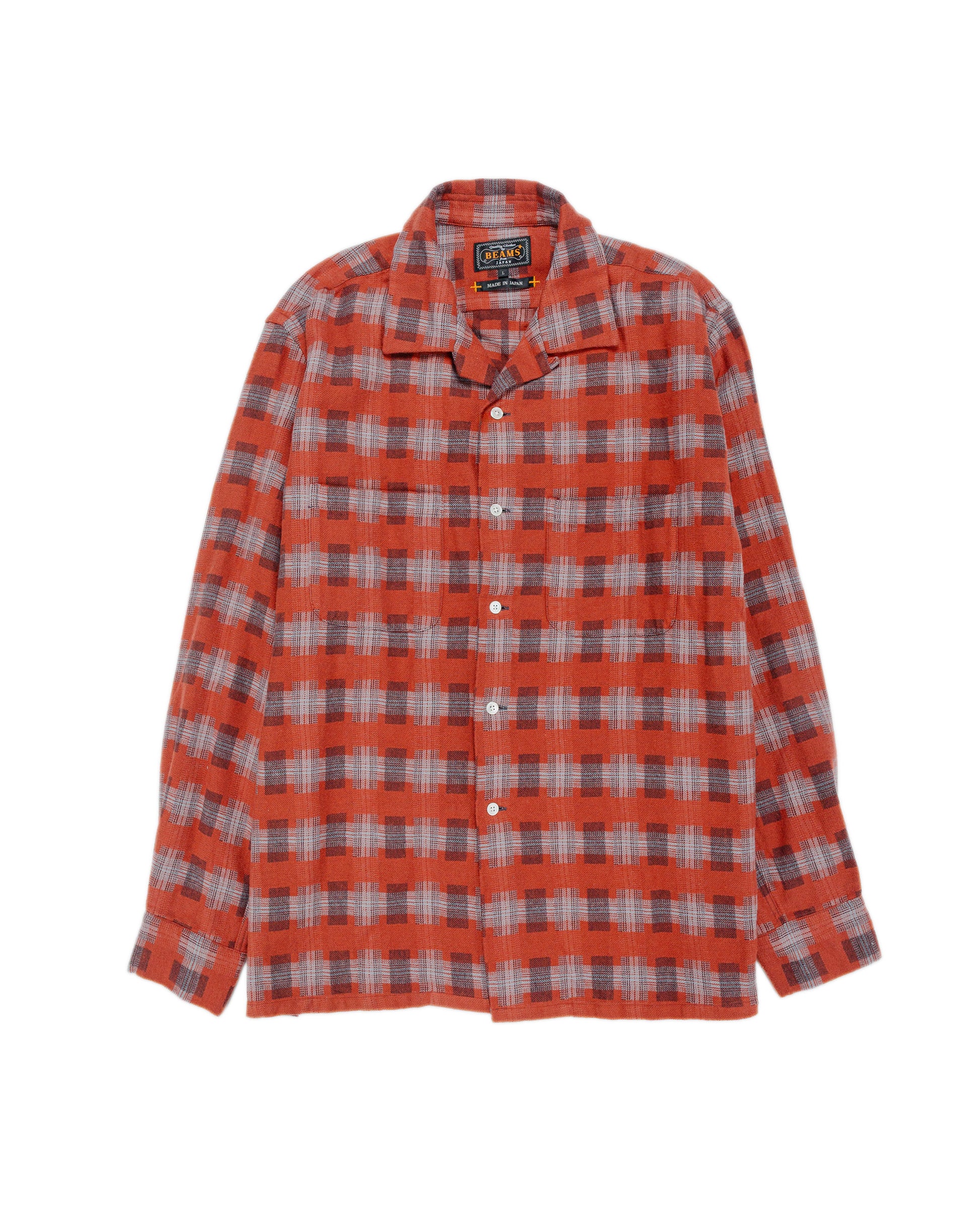 lost & found Beams Plus Beams Plus Open Collar Brushed Satin Plaid Red