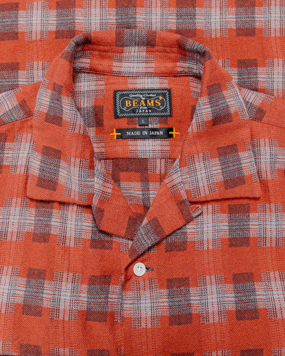 lost & found Beams Plus Beams Plus Open Collar Brushed Satin Plaid Red