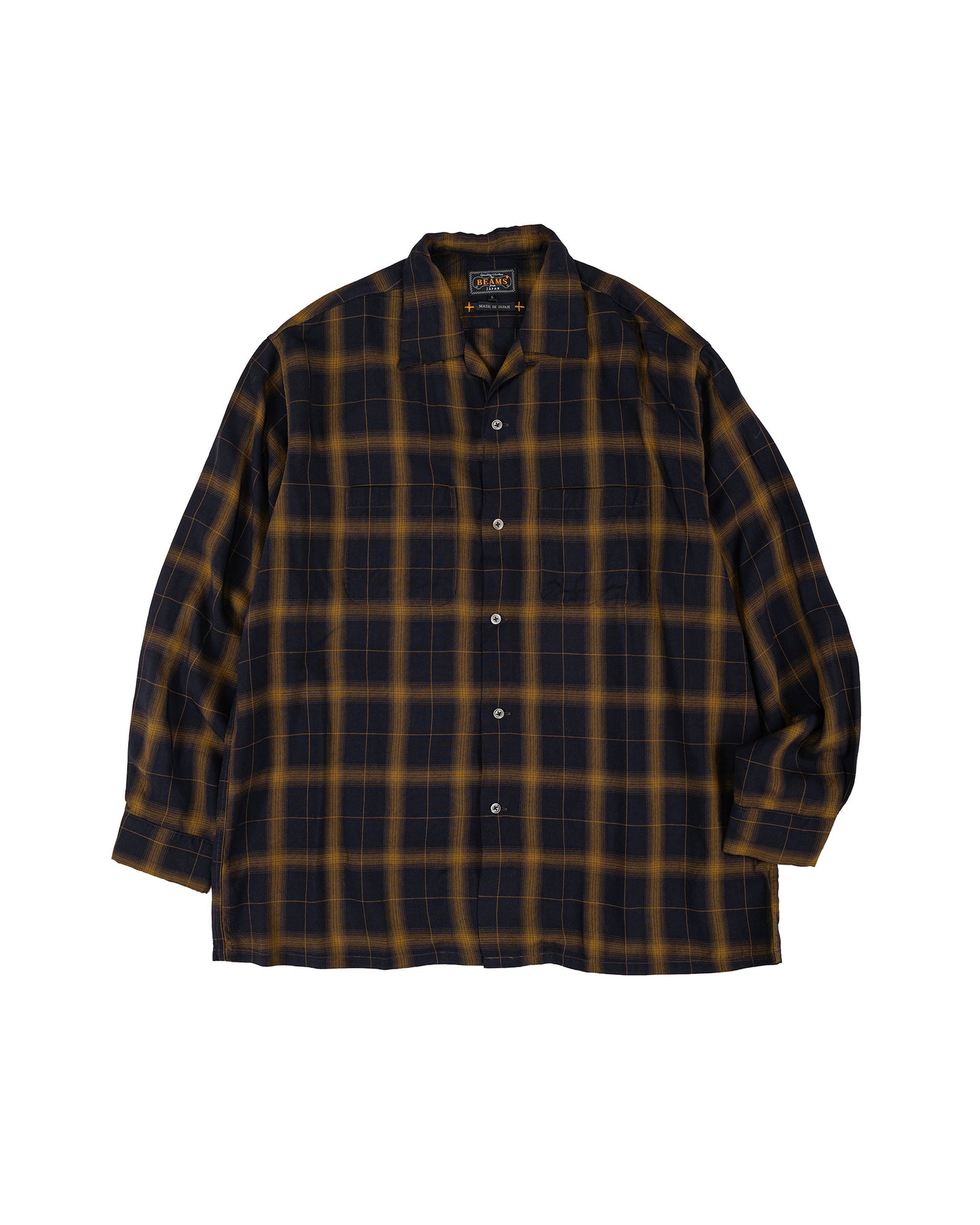 lost & found Beams Plus Beams Plus Open Collar Ombre Plaid Black Mustard Ombre
