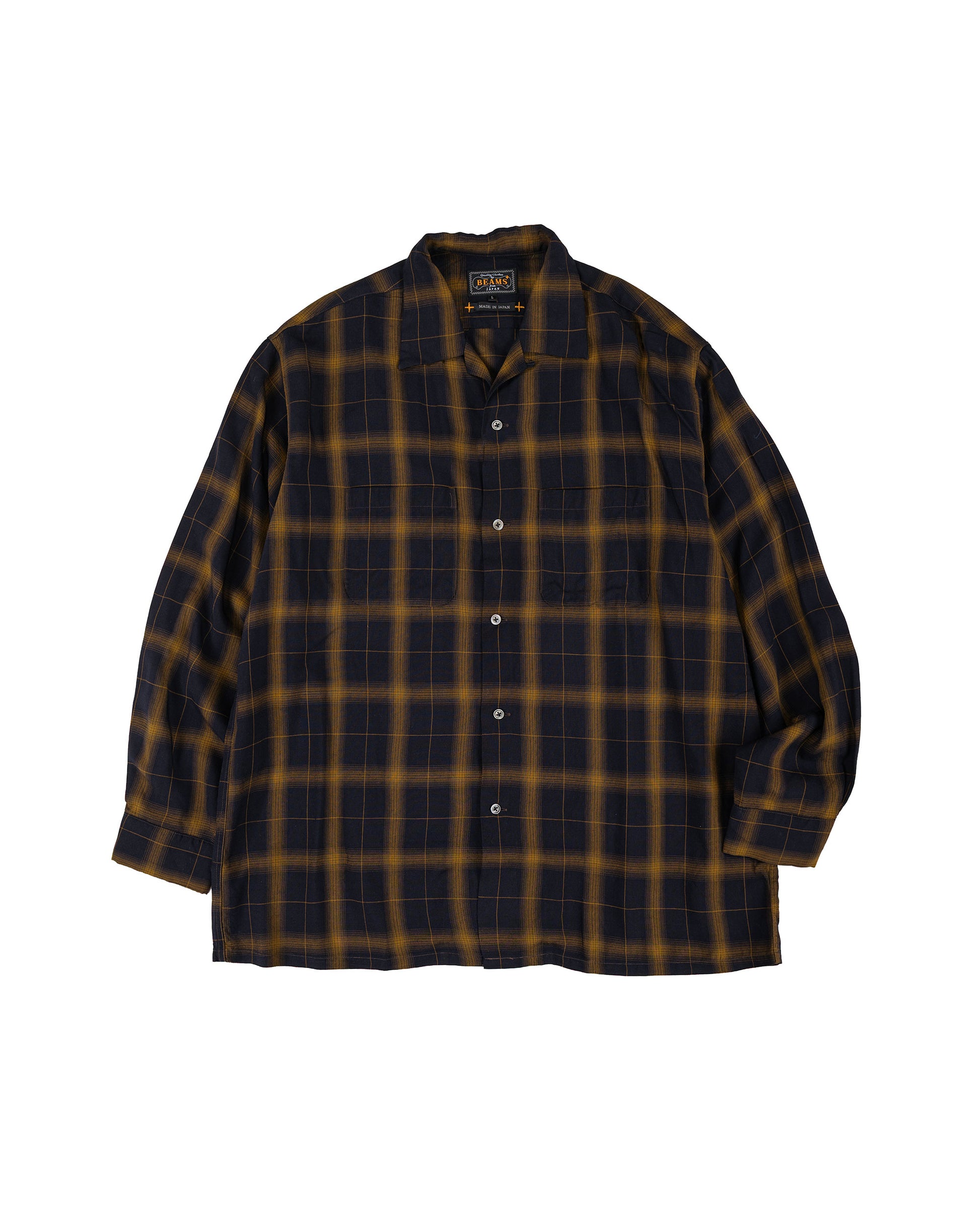 lost & found Beams Plus Beams Plus Open Collar Ombre Plaid Black Mustard Ombre