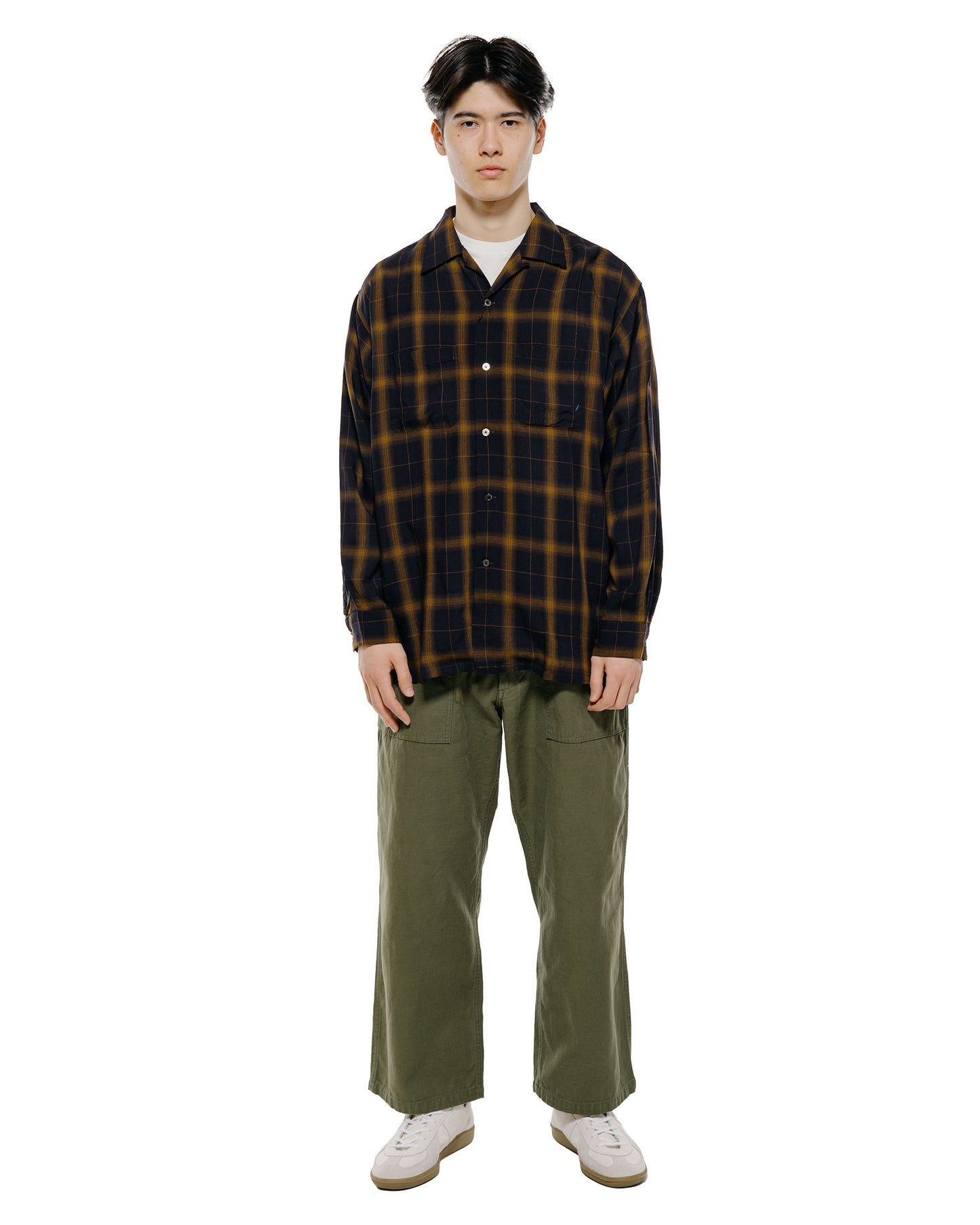 lost & found Beams Plus Beams Plus Open Collar Ombre Plaid Black Mustard Ombre