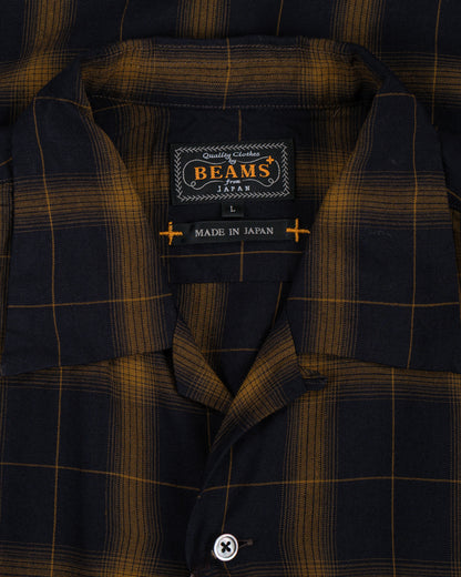 lost & found Beams Plus Beams Plus Open Collar Ombre Plaid Black Mustard Ombre