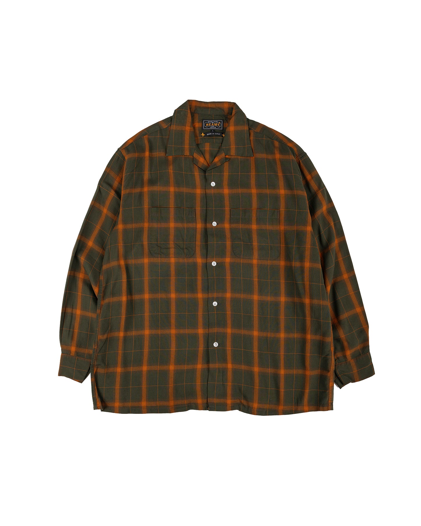 lost & found Beams Plus Beams Plus Open Collar Ombre Plaid Green Mustard Ombre