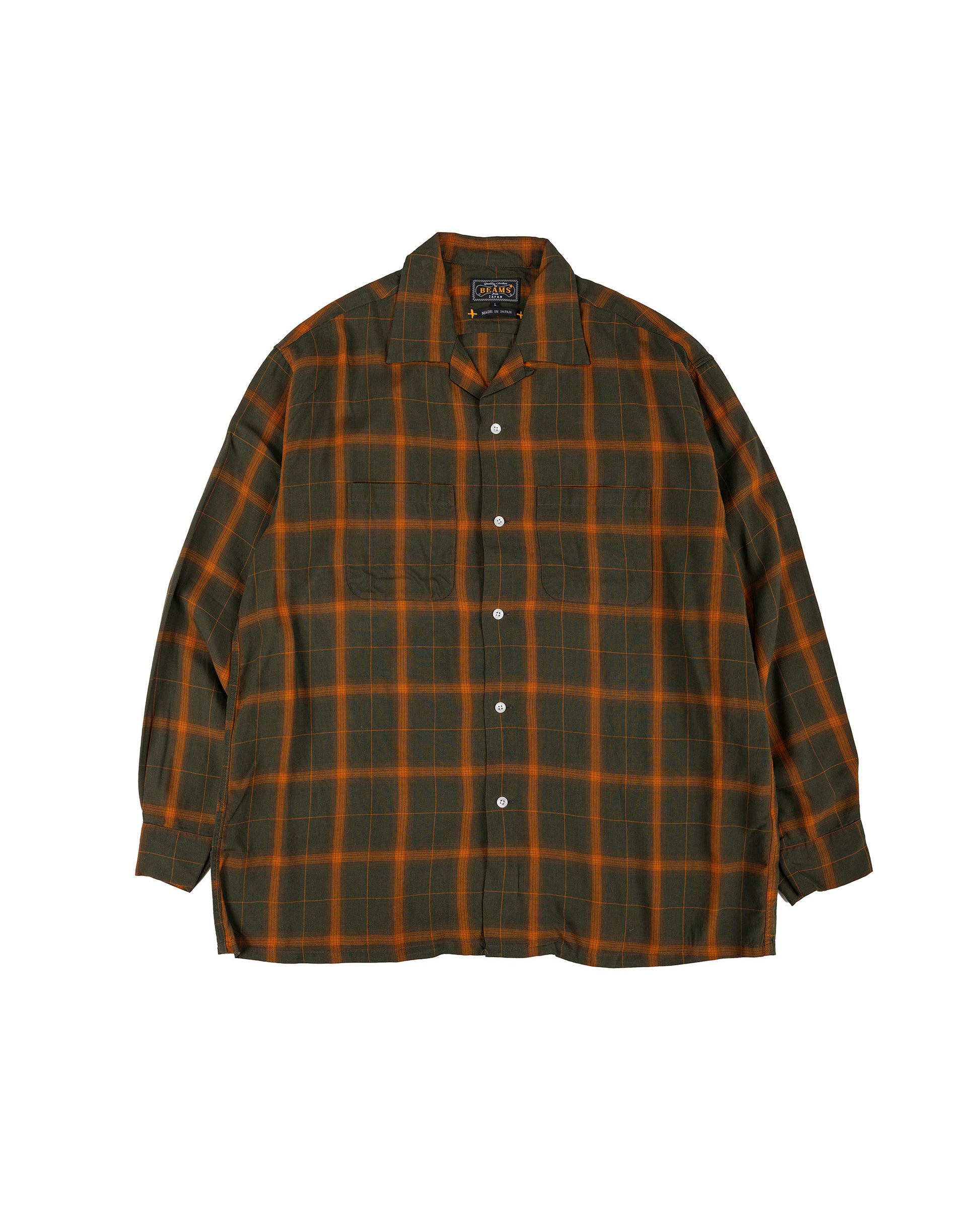 lost & found Beams Plus Beams Plus Open Collar Ombre Plaid Green Mustard Ombre